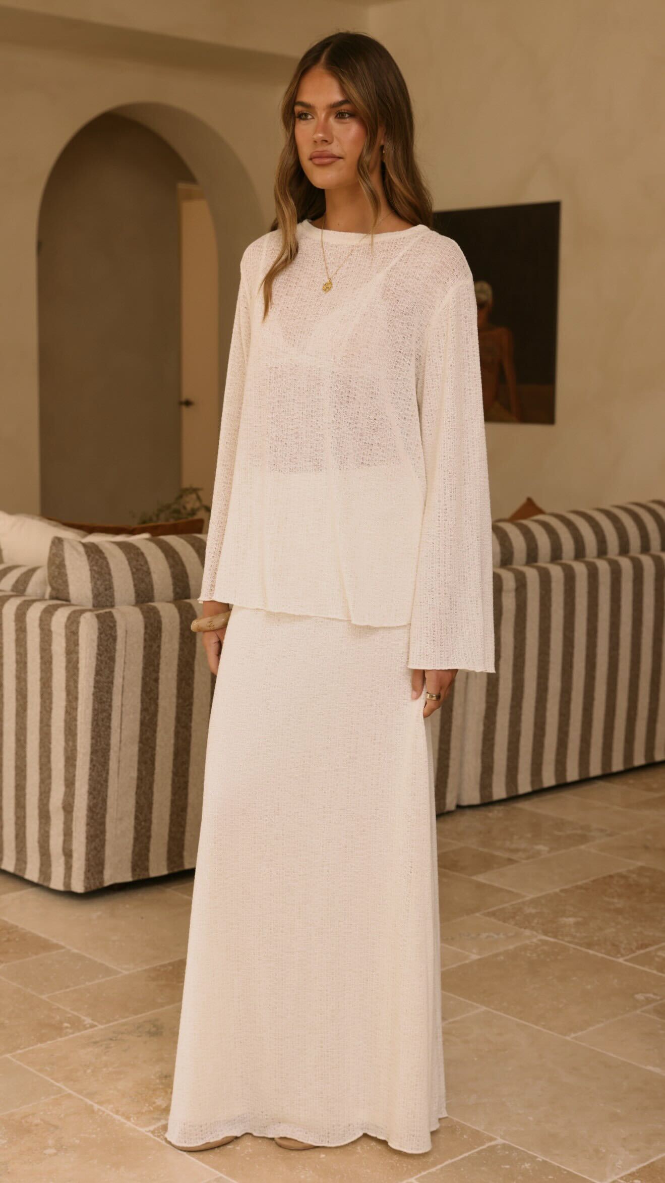 Bayley Knit Top and Skirt Set - Cream - Billy J