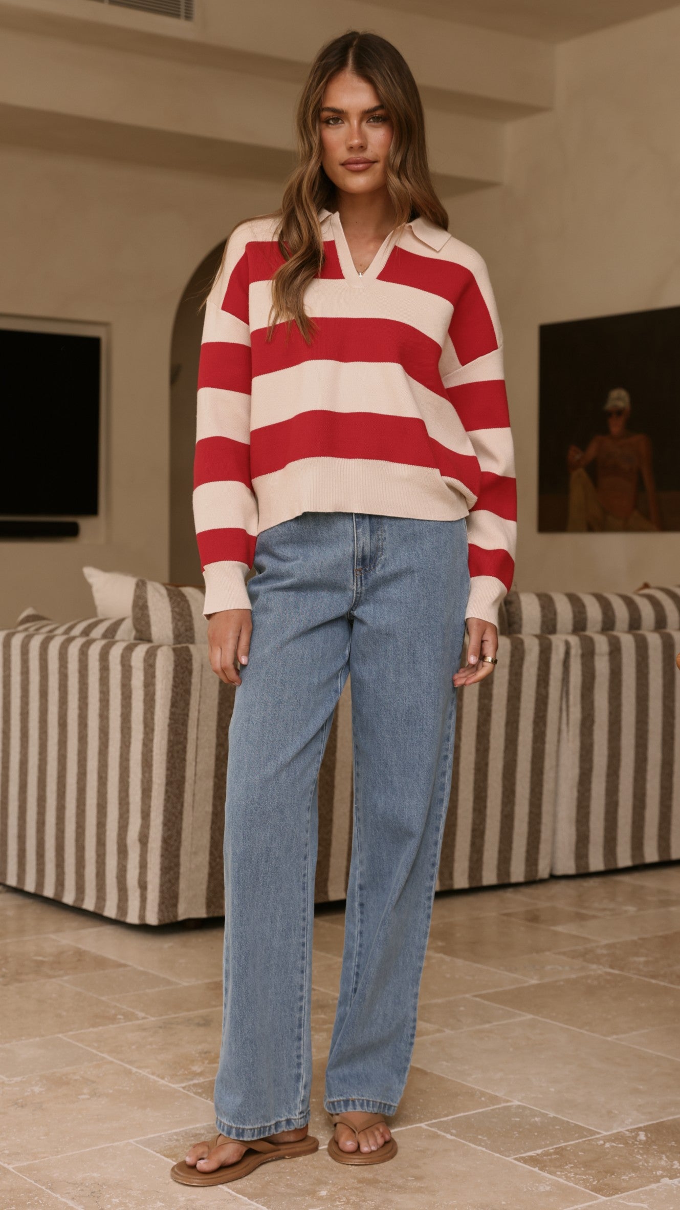 Kodi Sweater - Red/Beige Stripe - Billy J