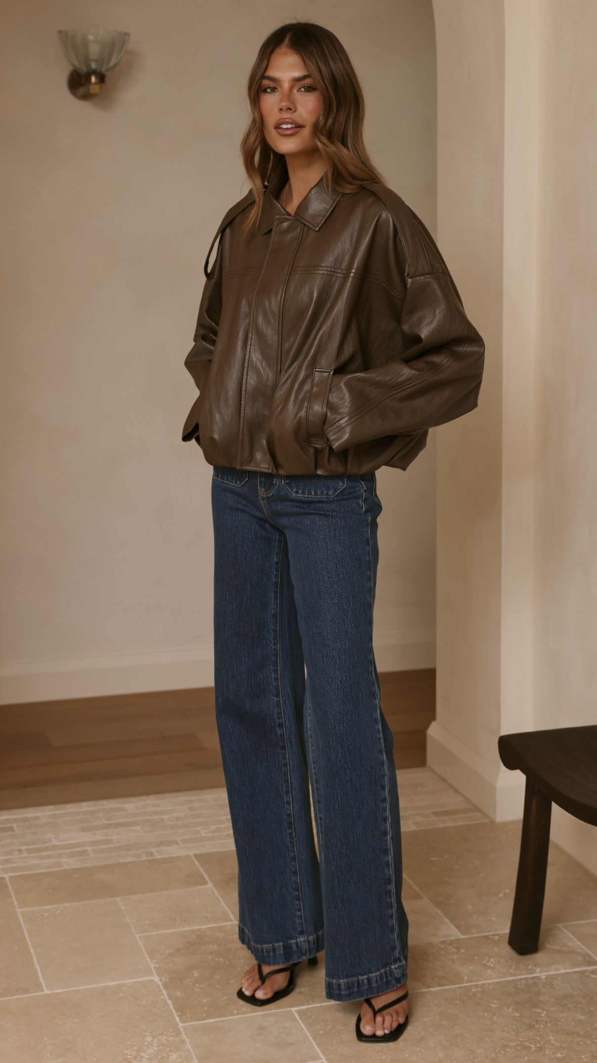 Leela Vegan Leather Bomber Jacket - Brown - Billy J