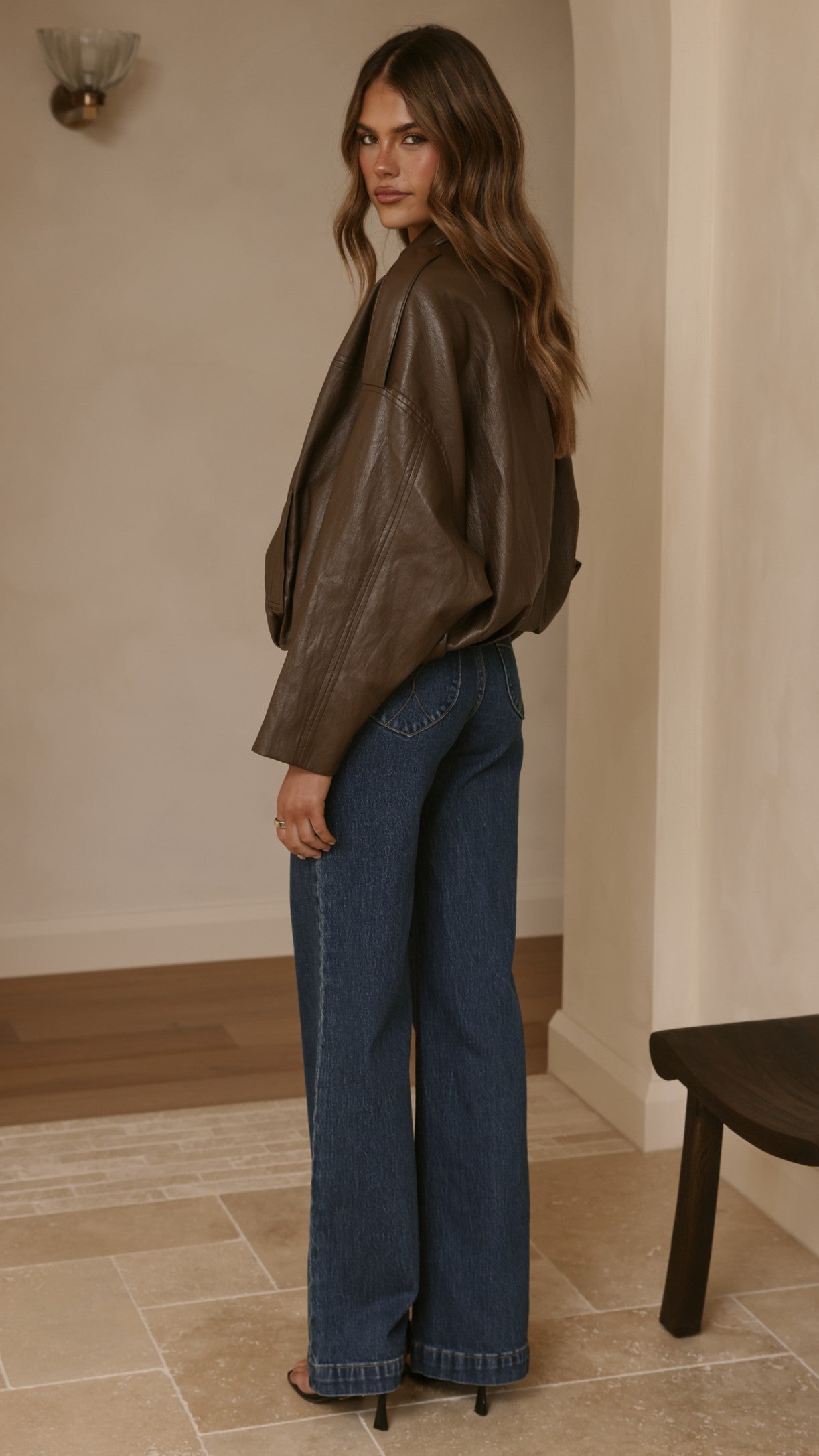 Leela Vegan Leather Bomber Jacket - Brown - Billy J