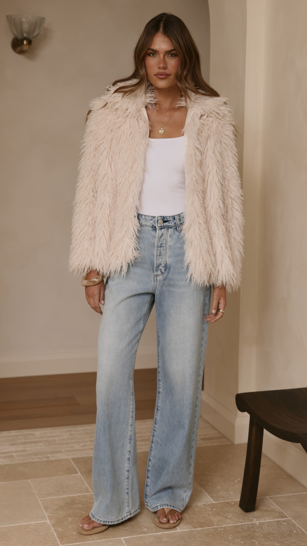 Chantelle Fur Jacket - Cream - Billy J
