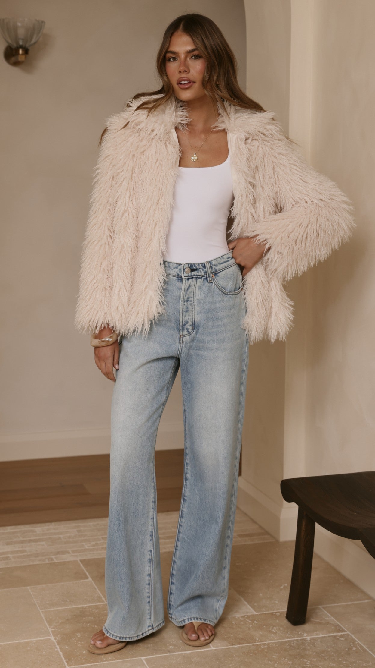 Chantelle Fur Jacket - Cream - Billy J