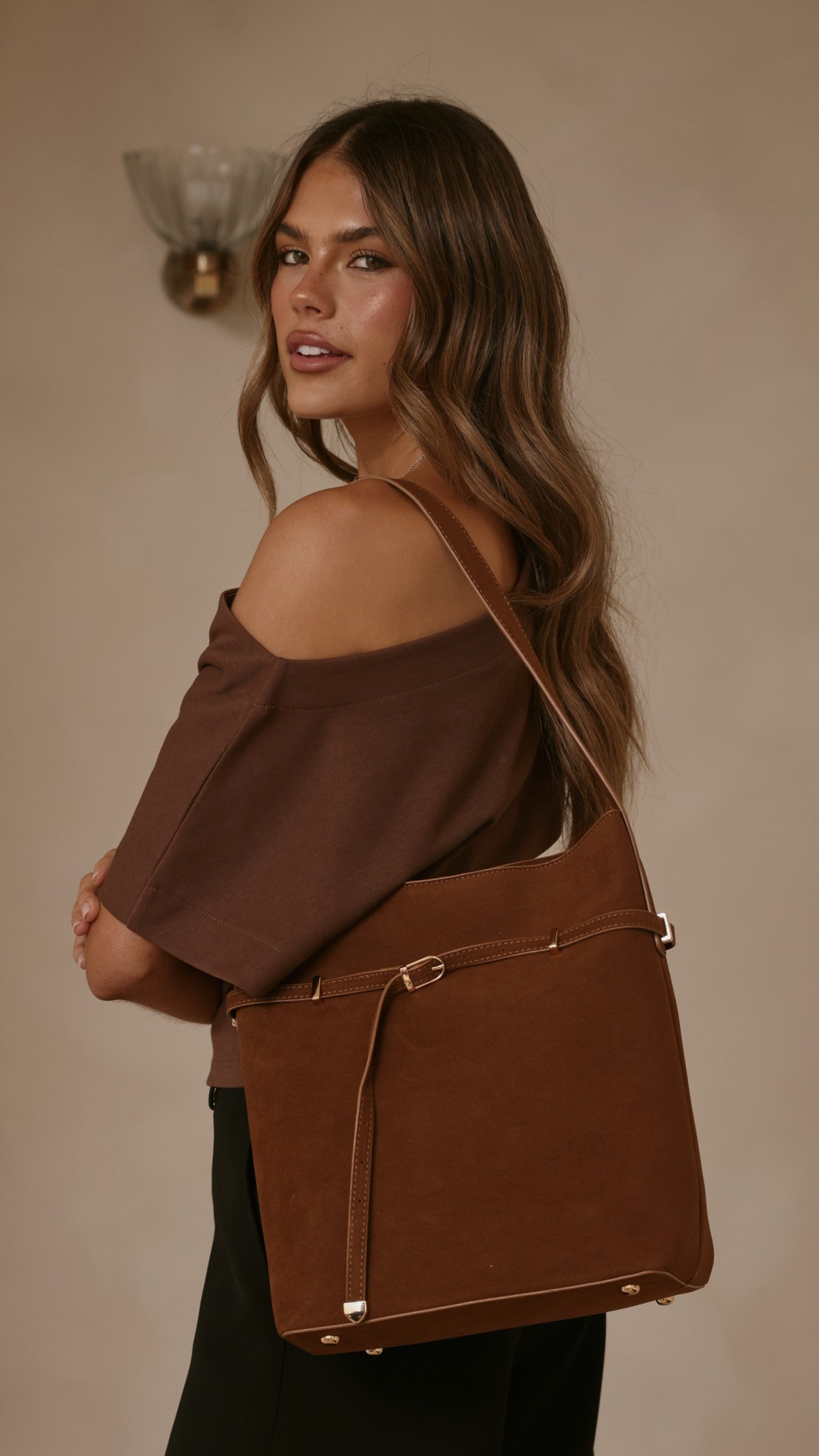 Leonie Belt Buckle Bag - Brown Suede - Billy J