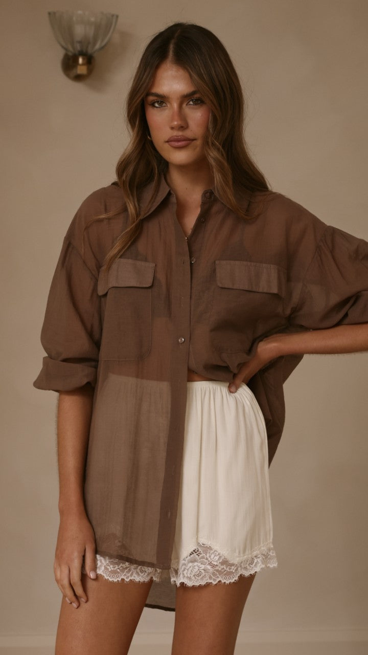 Kylie Oversized Shirt - Chocolate - Billy J