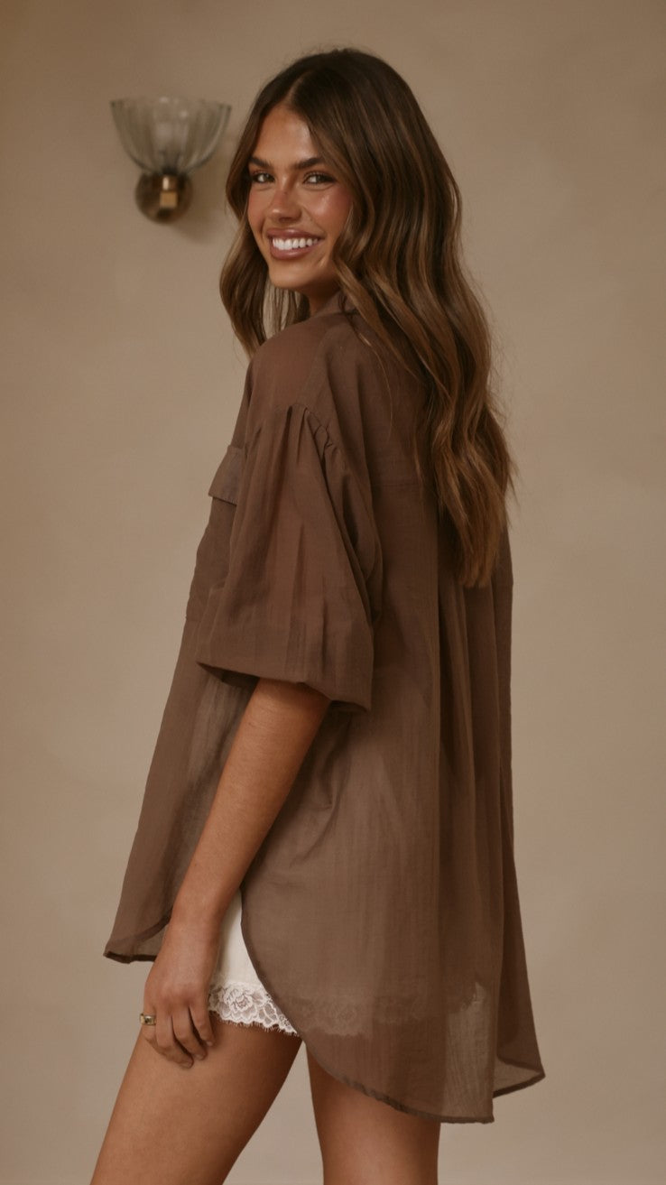 Kylie Oversized Shirt - Chocolate - Billy J