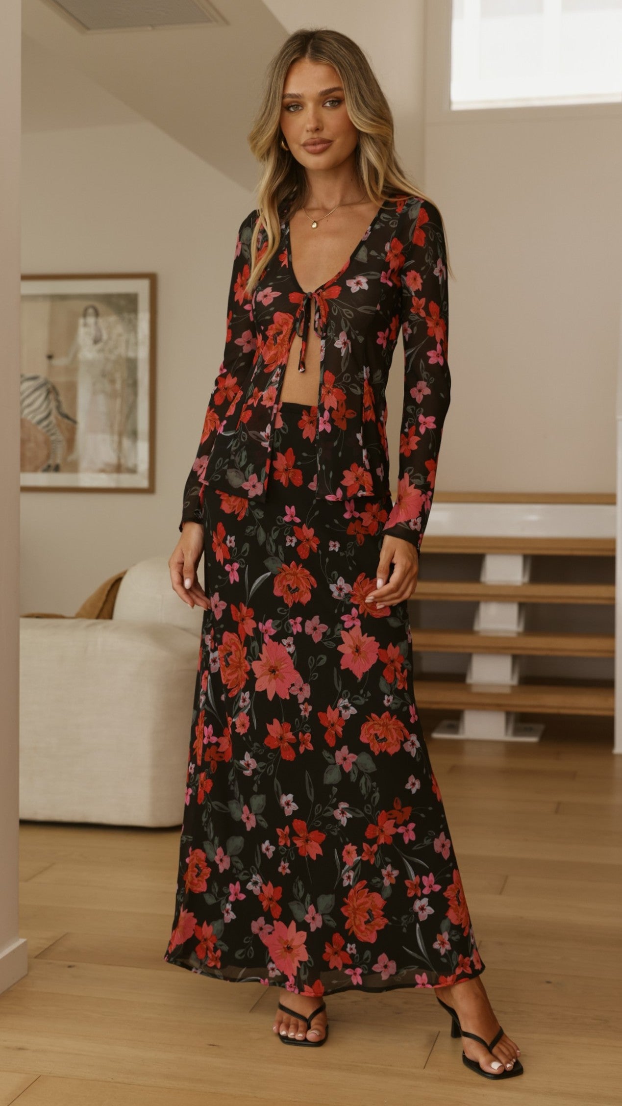 Brianna Open Tie Top - Dark Floral - Billy J
