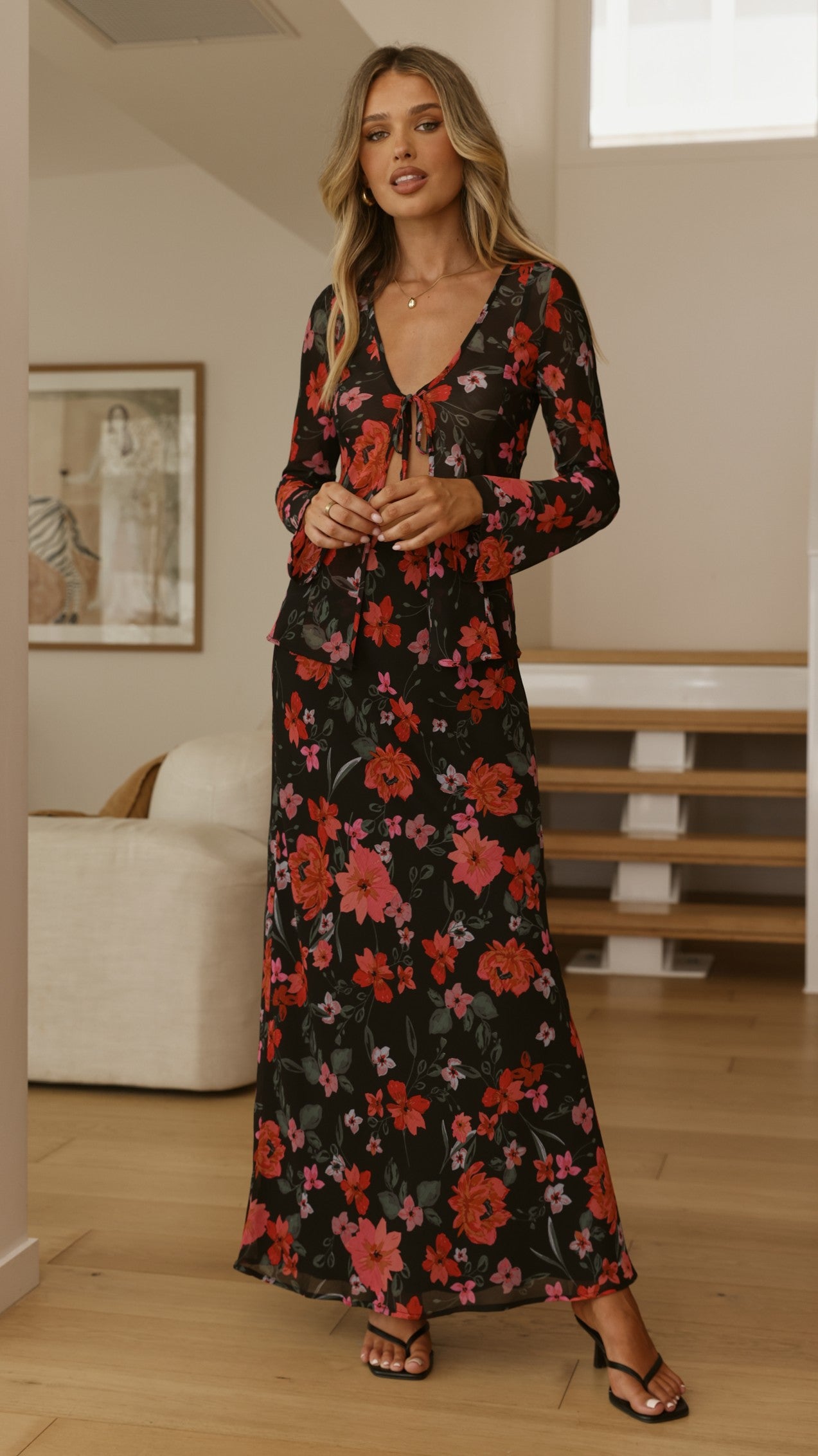 Brianna Open Tie Top - Dark Floral - Billy J