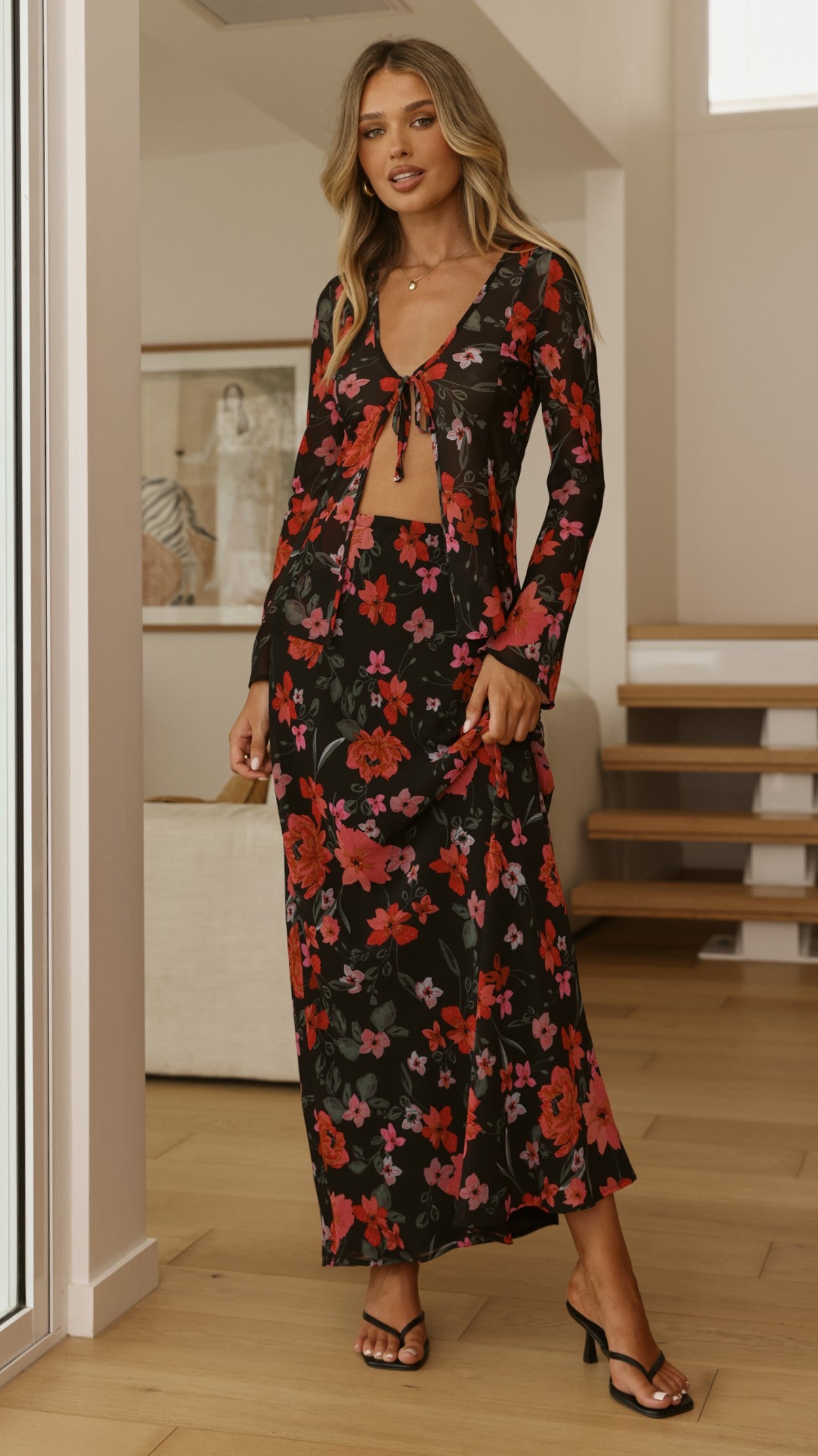 Brianna Open Tie Top - Dark Floral - Billy J