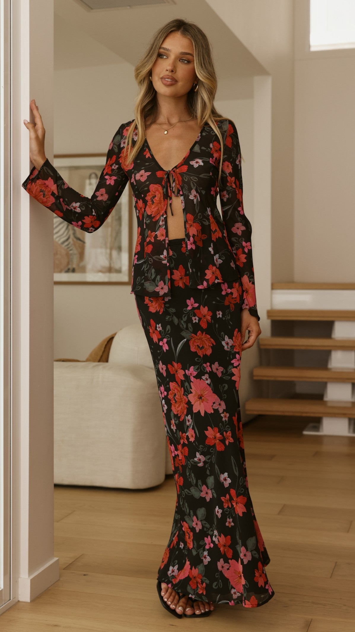 Brianna Open Tie Top - Dark Floral - Billy J