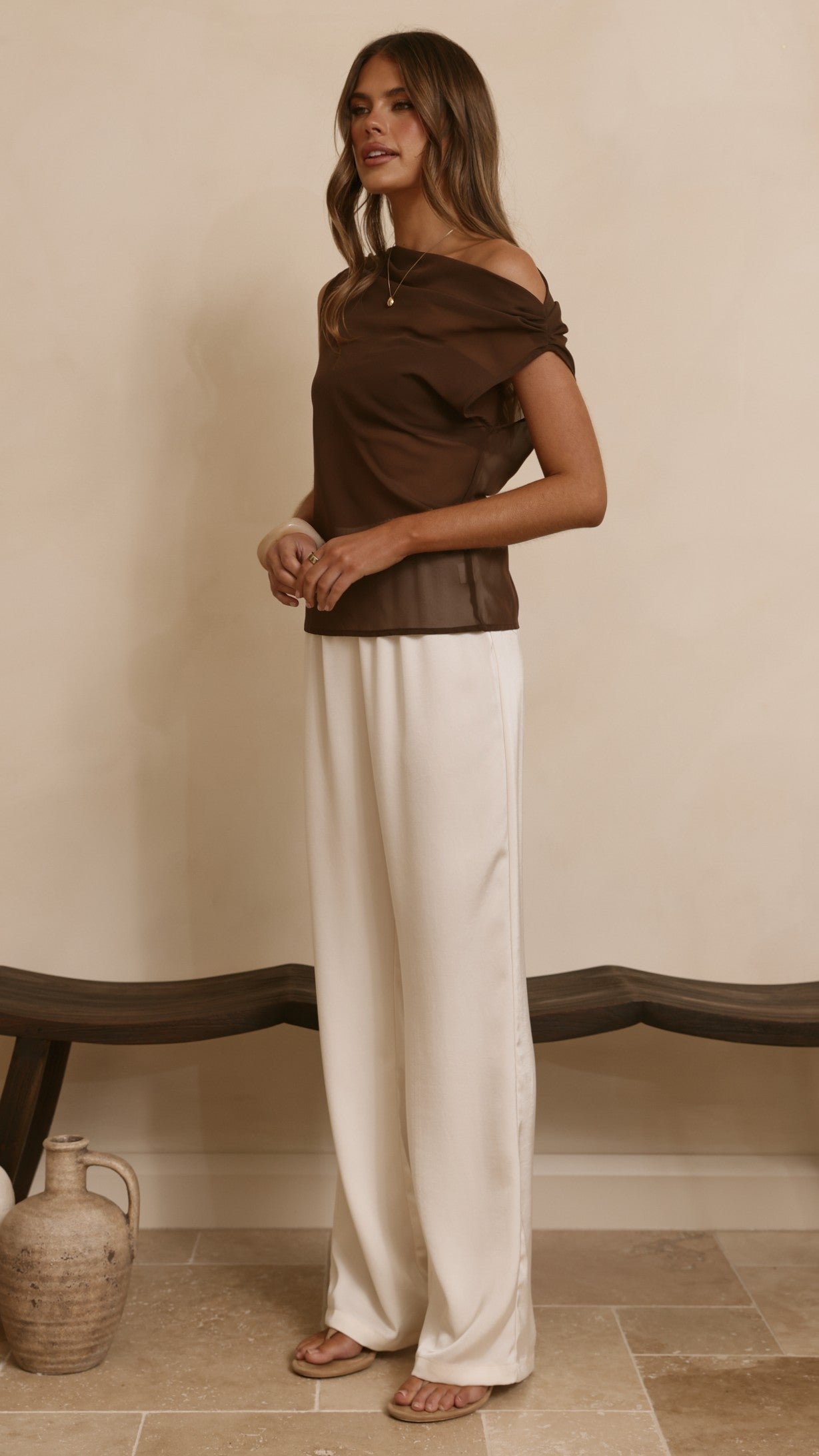 Zabella Sheer Off Shoulder Top - Chocolate - Billy J
