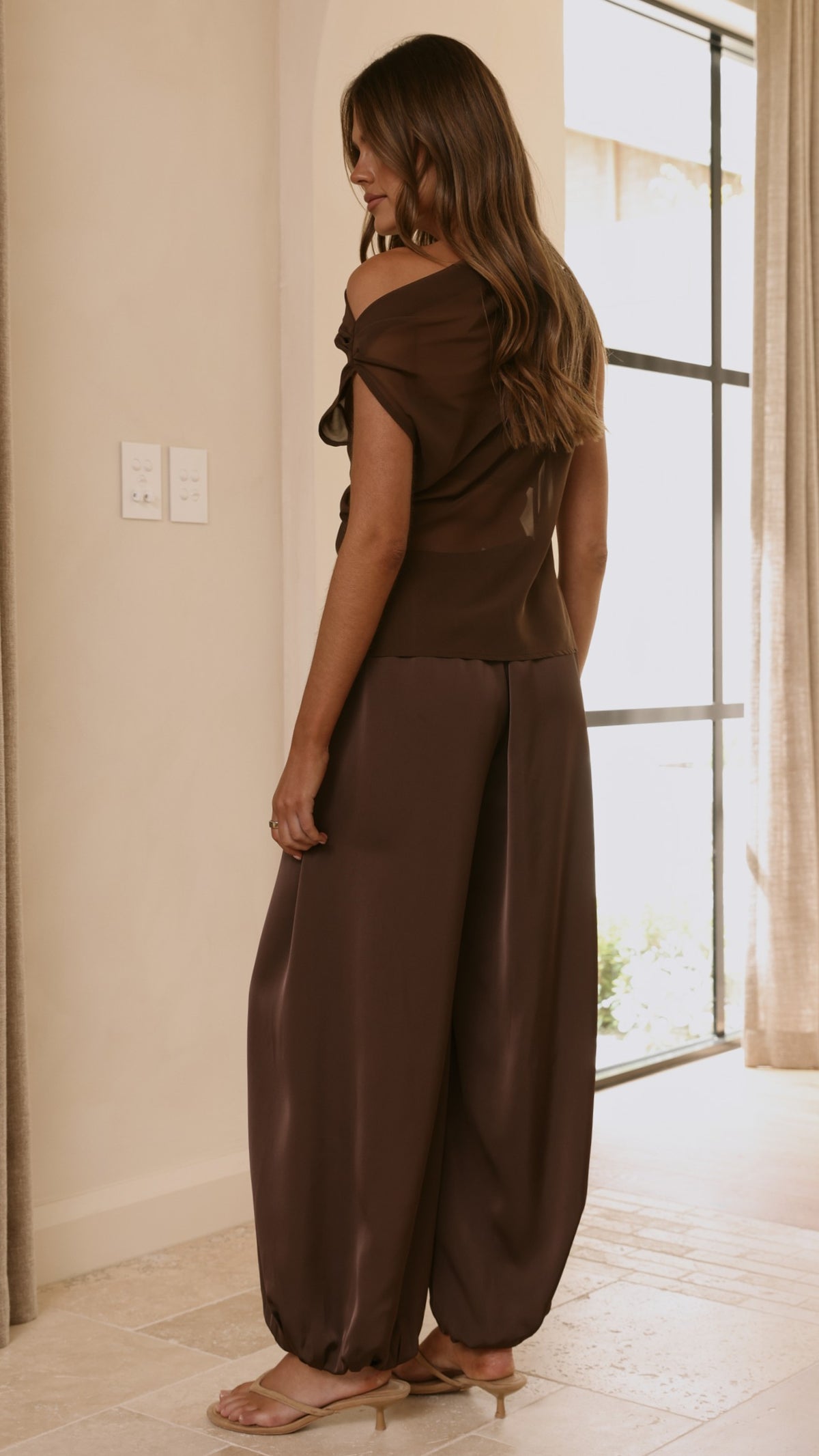 Zabella Sheer Off Shoulder Top - Chocolate - Billy J