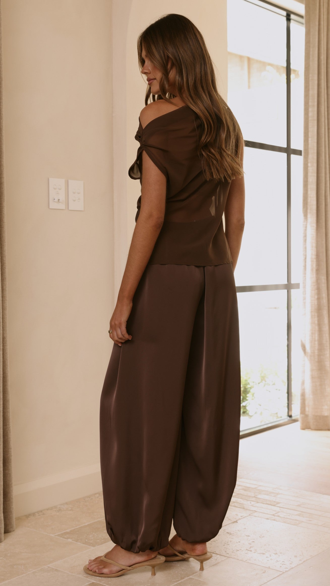 Zabella Sheer Off Shoulder Top - Chocolate - Billy J