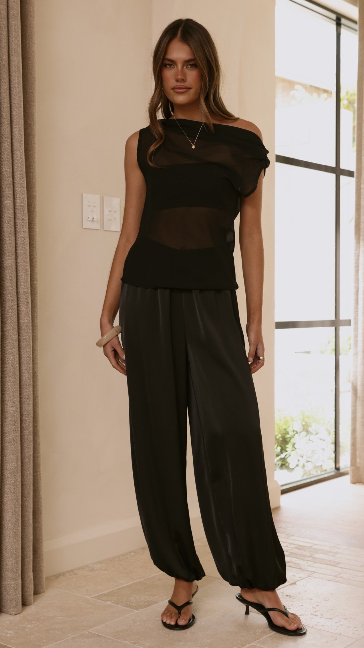 Zabella Sheer Off Shoulder Top - Black - Billy J