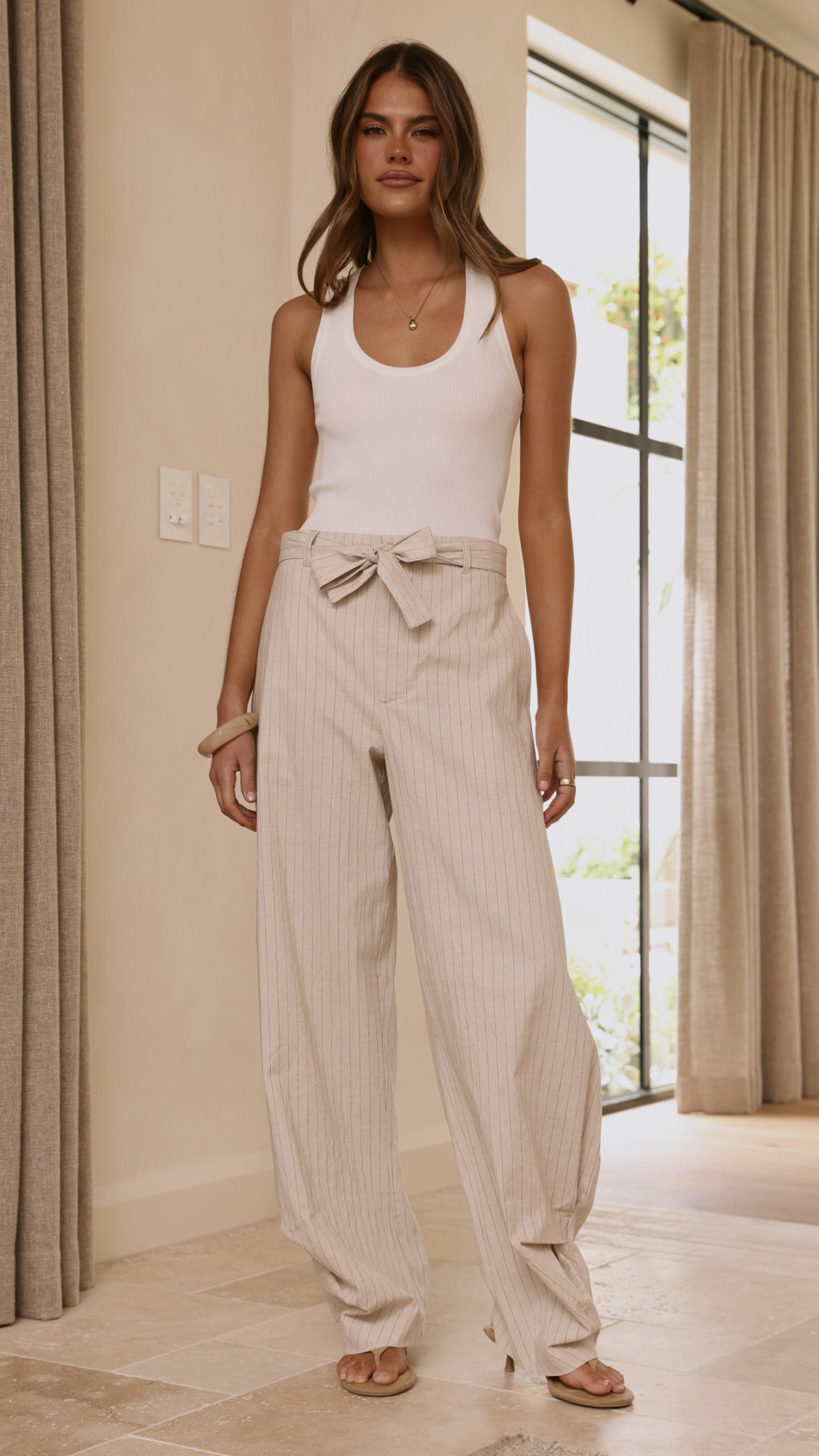 Audrey Pinstripe Tapered Pant - Stone - Billy J
