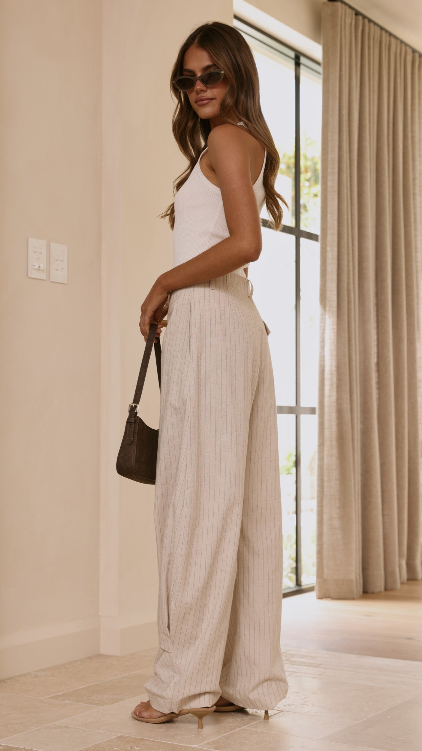 Audrey Pinstripe Tapered Pant - Stone - Billy J