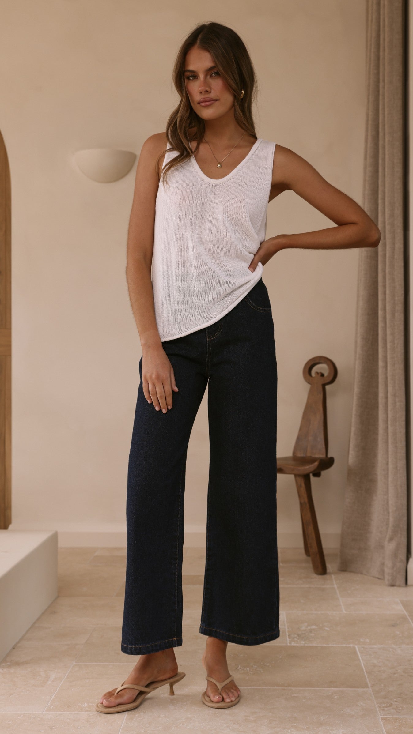 Annie Scoop Neck Tank - White - Billy J