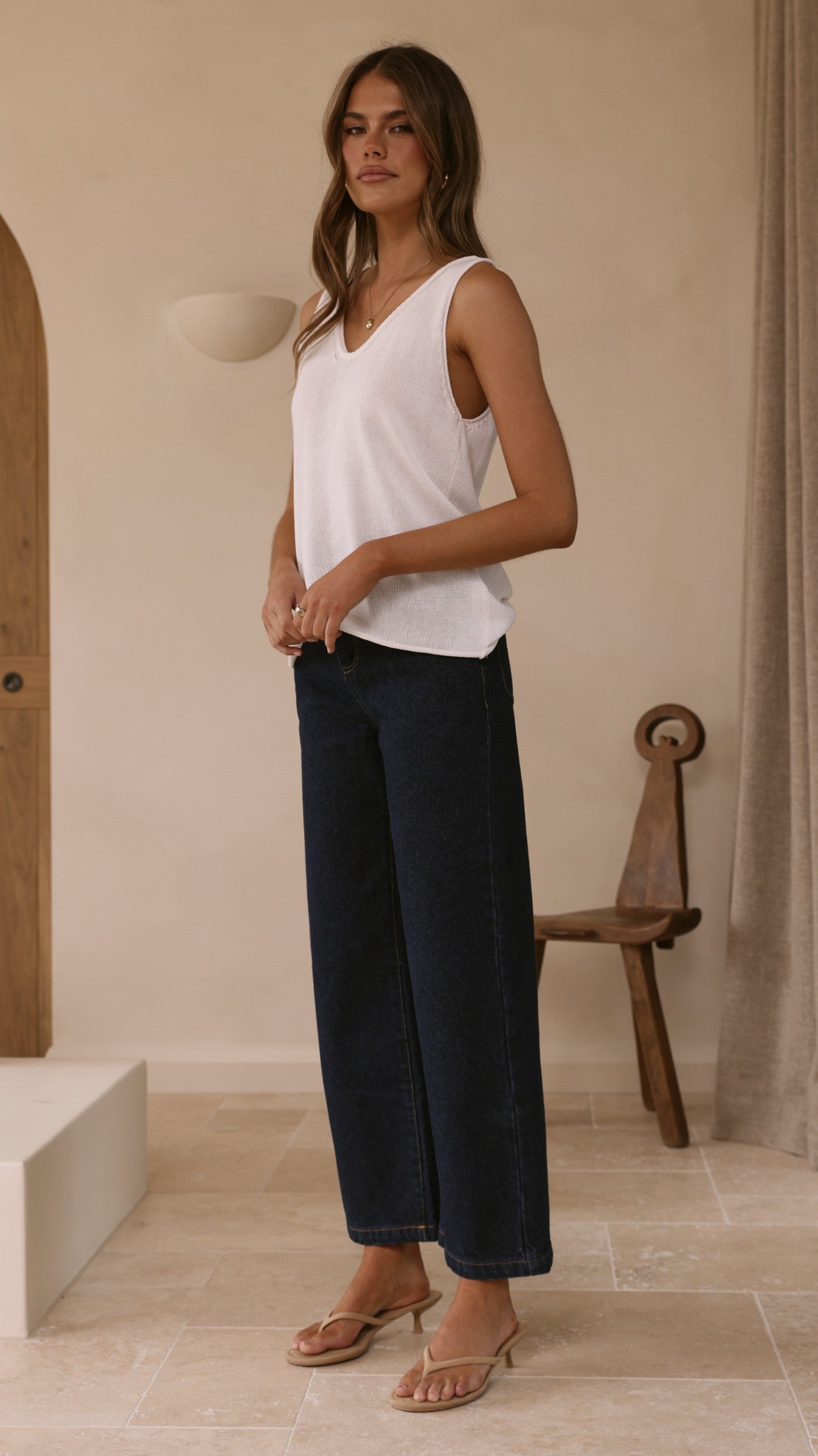 Annie Scoop Neck Tank - White - Billy J