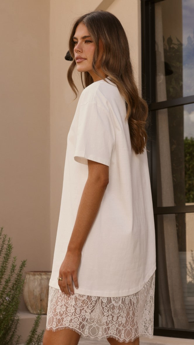 Avei Lace T-Shirt Mini Dress - White - Billy J