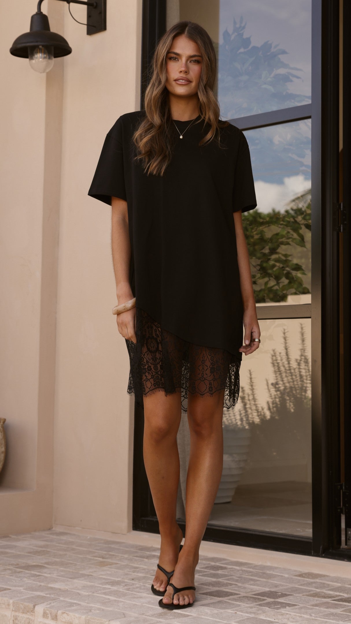 Avei Lace T-Shirt Mini Dress - Black - Billy J
