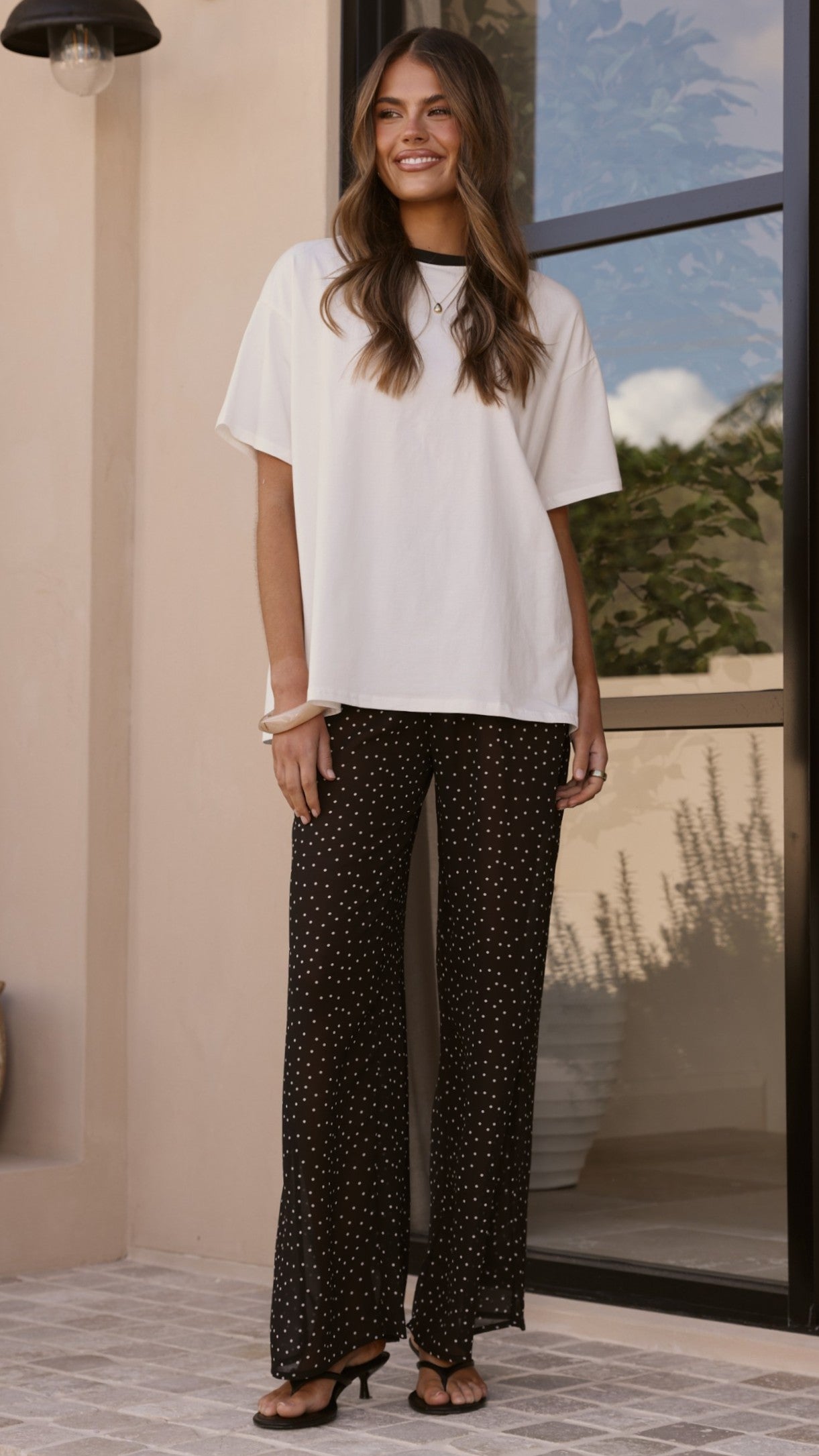 Zavier Oversized T-Shirt and Polka Dot Pants Set - White/Black - Billy J