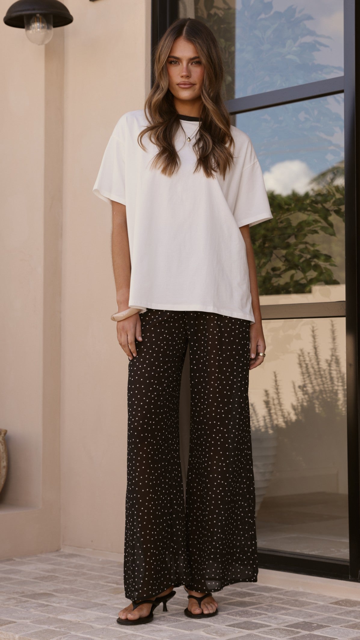 Zavier Oversized T-Shirt and Polka Dot Pants Set - White/Black - Billy J