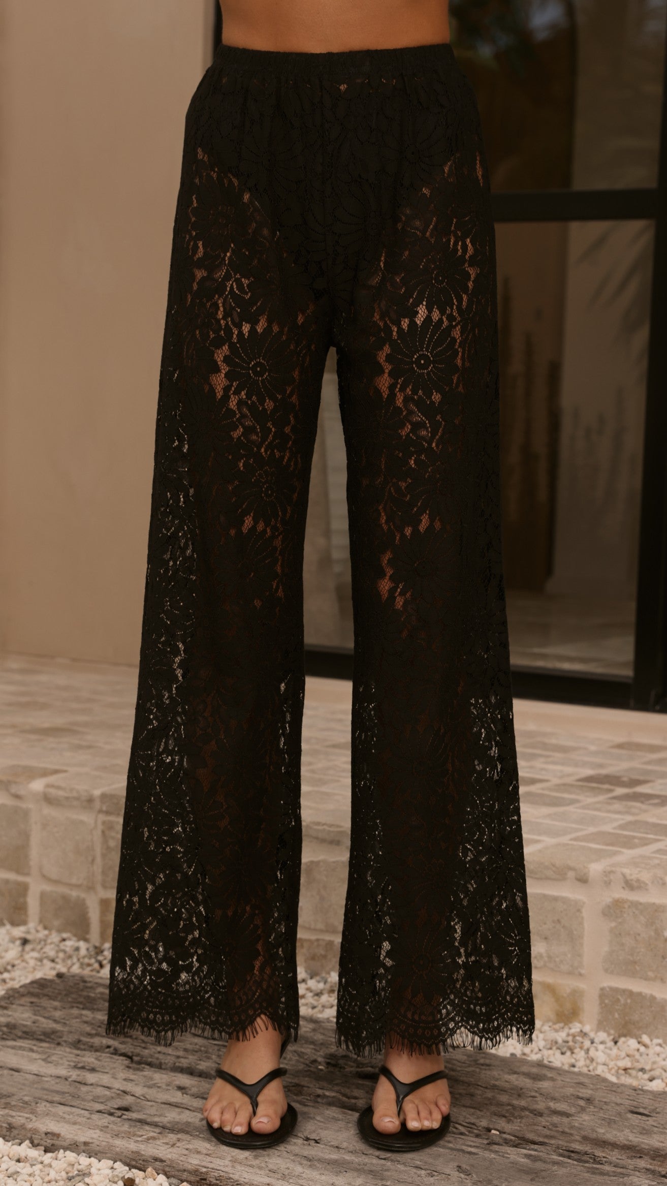 Ebony Asymmetrical Lace Top & Pants Set - Black - Billy J