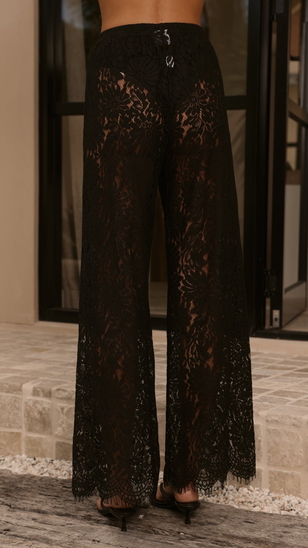Ebony Asymmetrical Lace Top & Pants Set - Black - Billy J