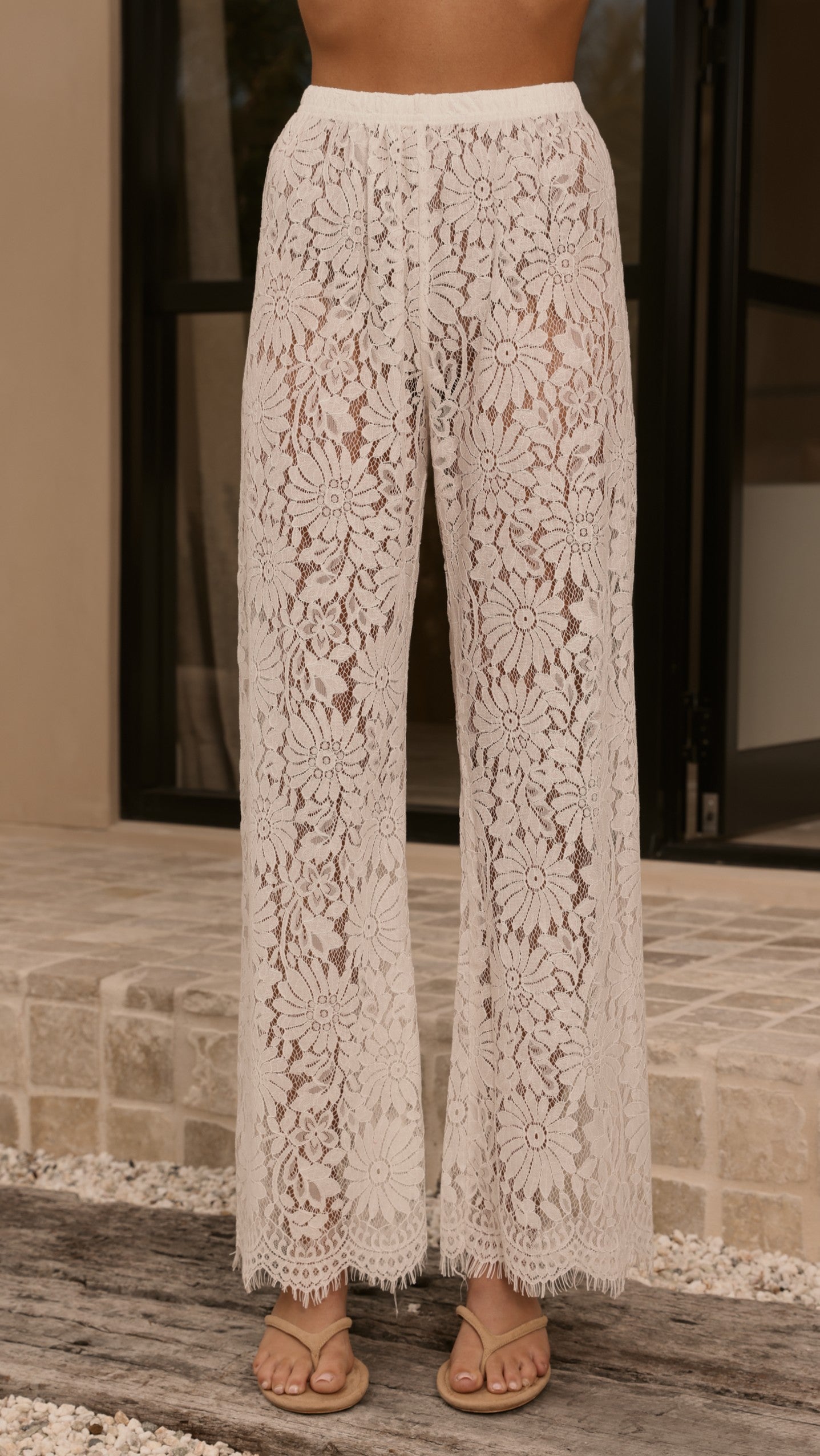 Ebony Asymmetrical Lace Top & Pants Set - White - Billy J