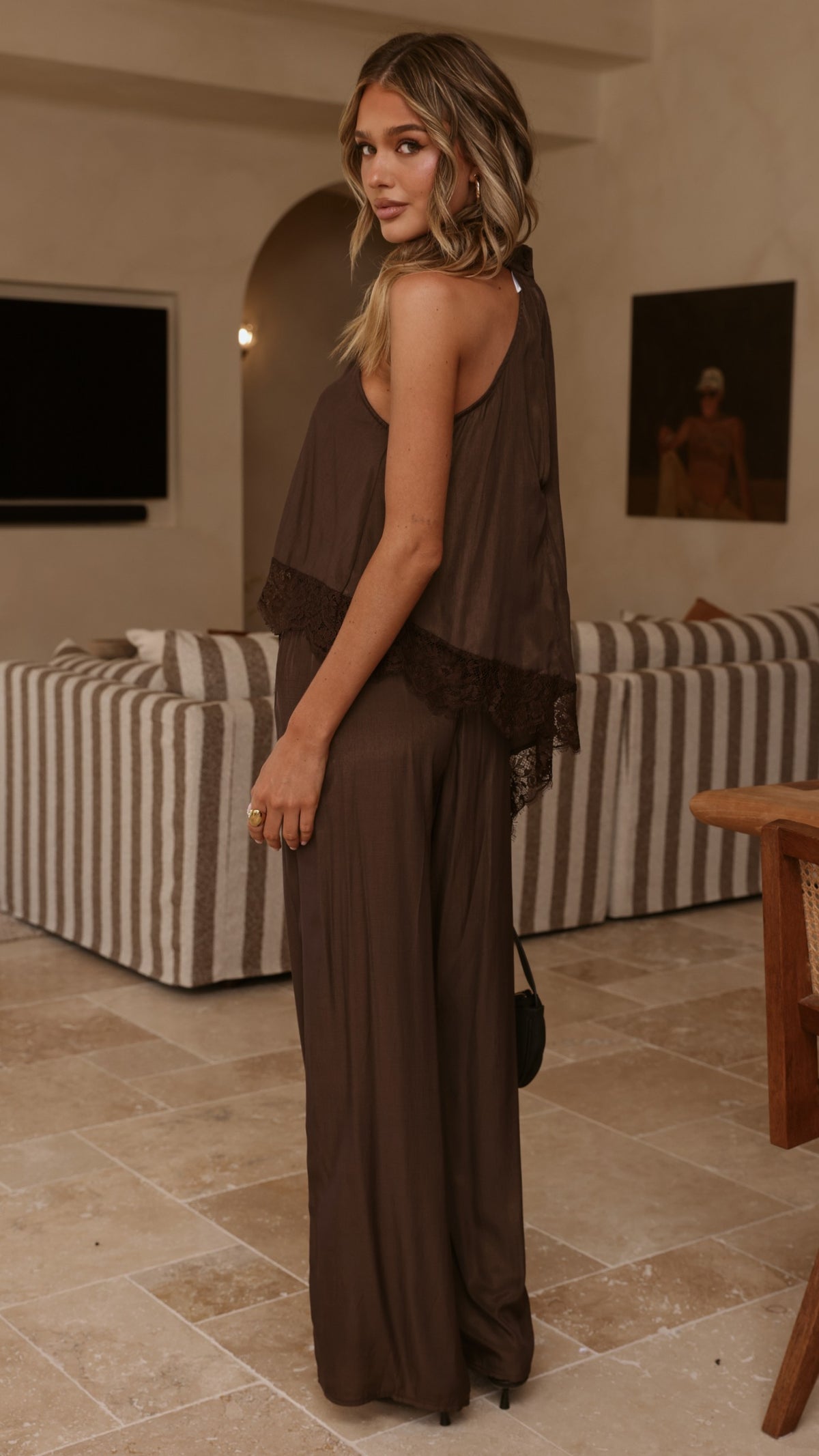 Elaia High Neck Top & Pants Set - Chocolate - Billy J