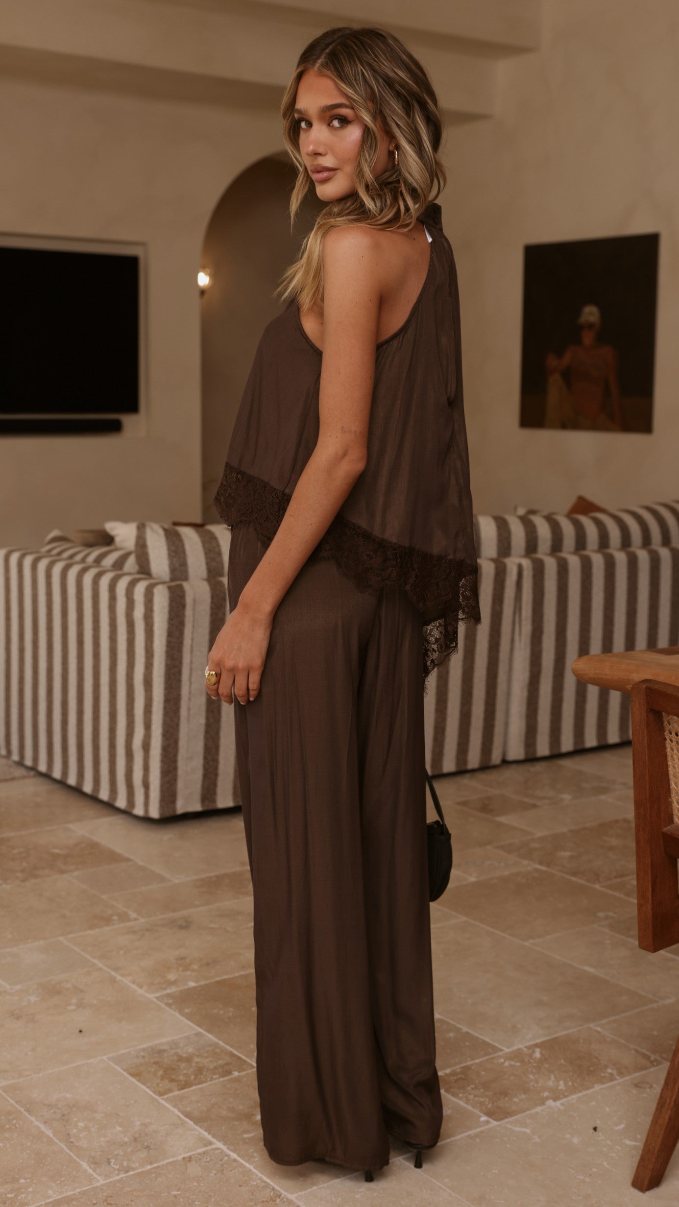 Elaia High Neck Top & Pants Set - Chocolate - Billy J