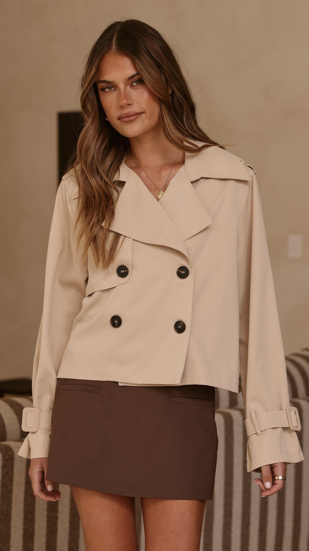 MVN Carolena Short Trench Coat - Beige - Billy J