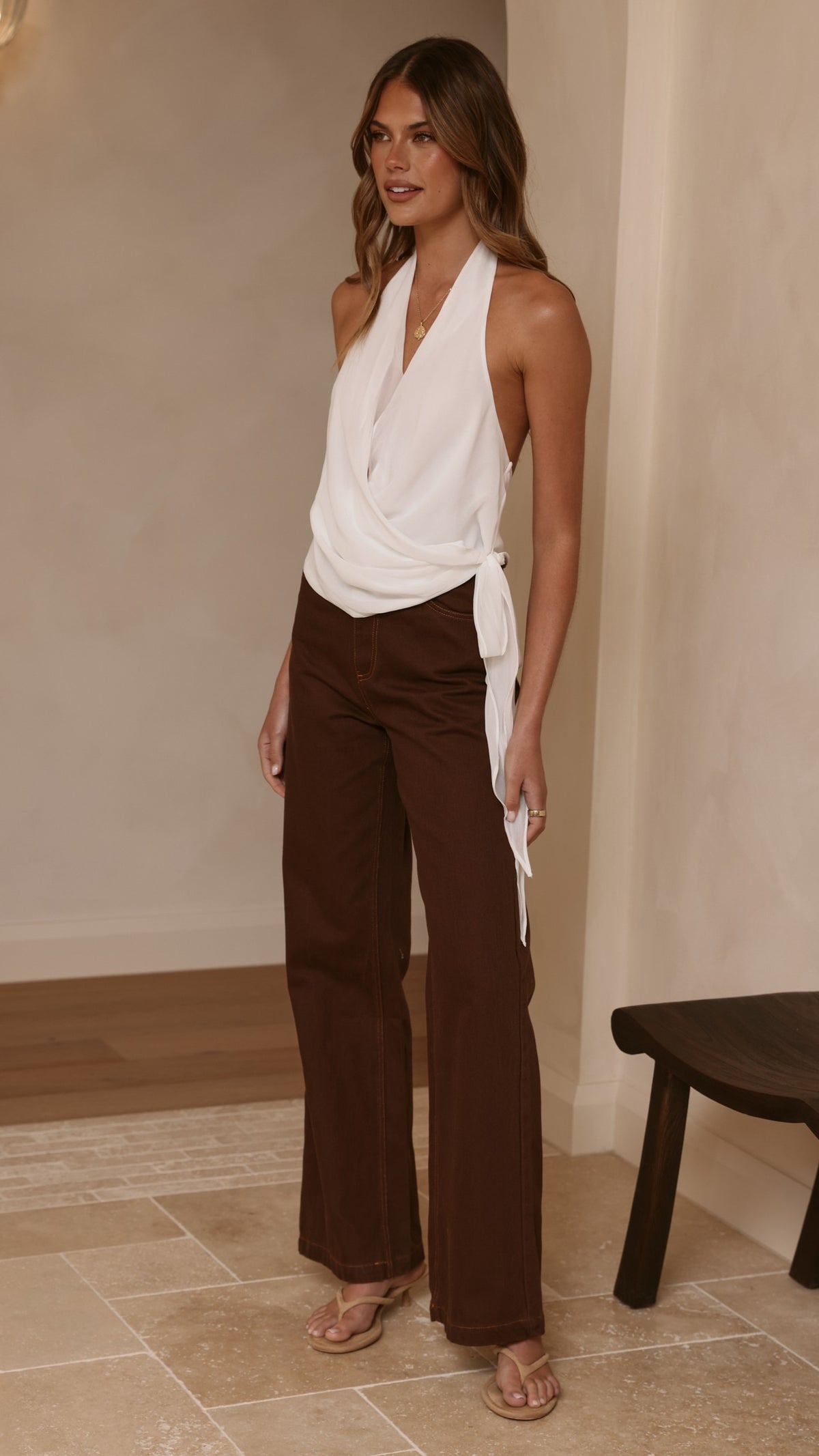 Belle Halter Neck Top - White - Billy J