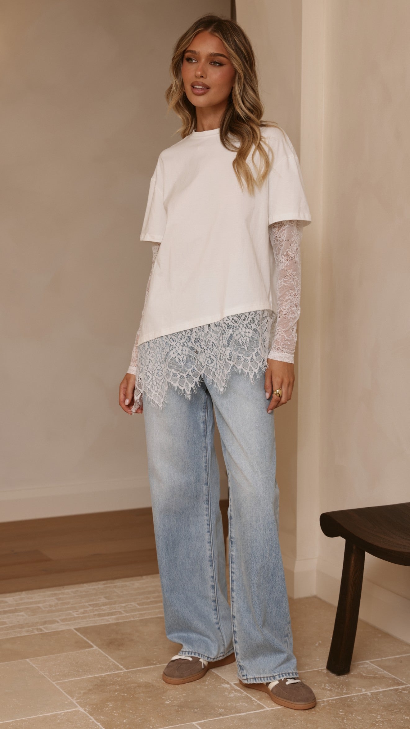 Quinn Lace Long Sleeve Top - White - Billy J
