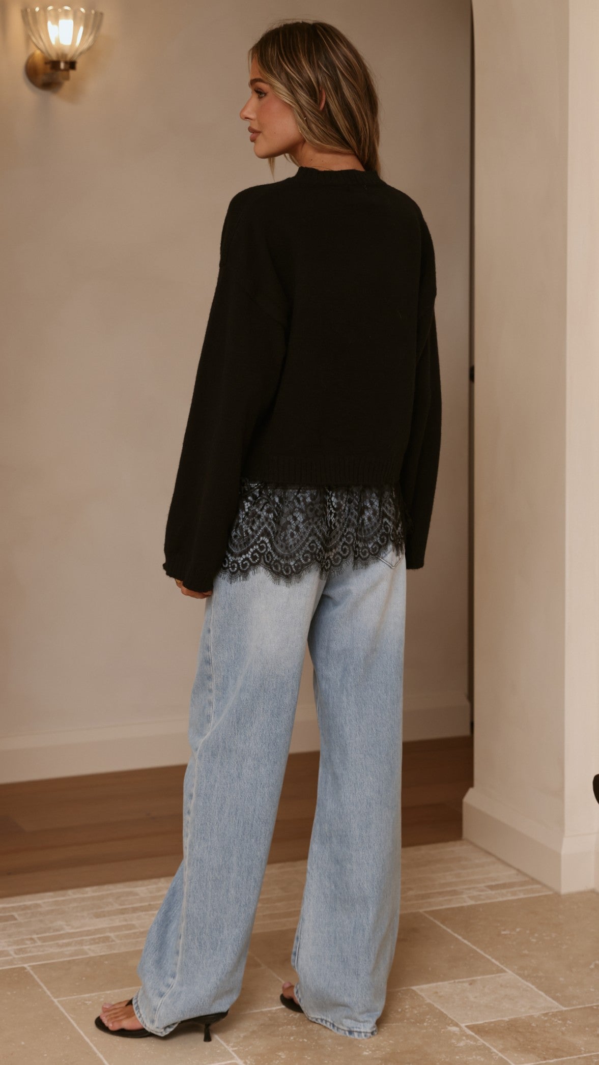 Kylan Lace Trim Sweater - Black - Billy J