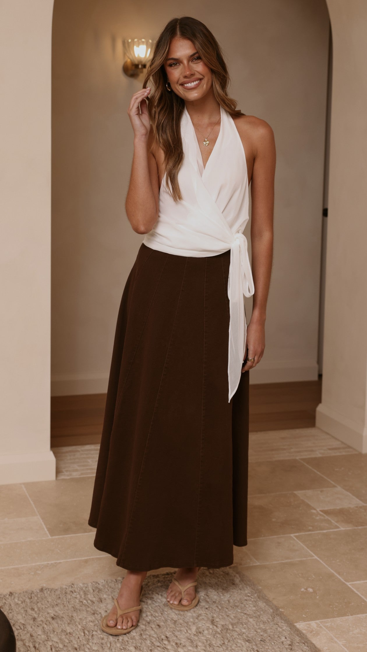 Zira Denim Maxi Skirt - Chocolate - Billy J