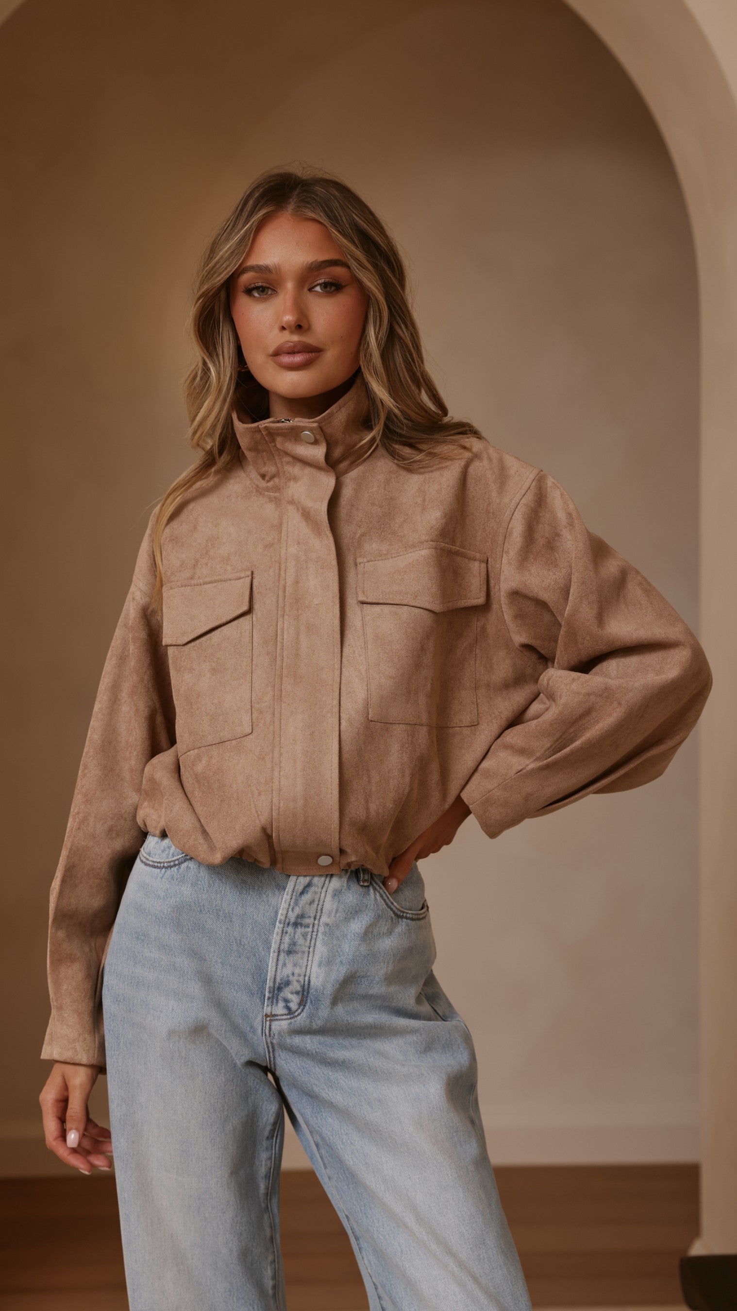Josh Funnel Neck Jacket - Beige - Billy J
