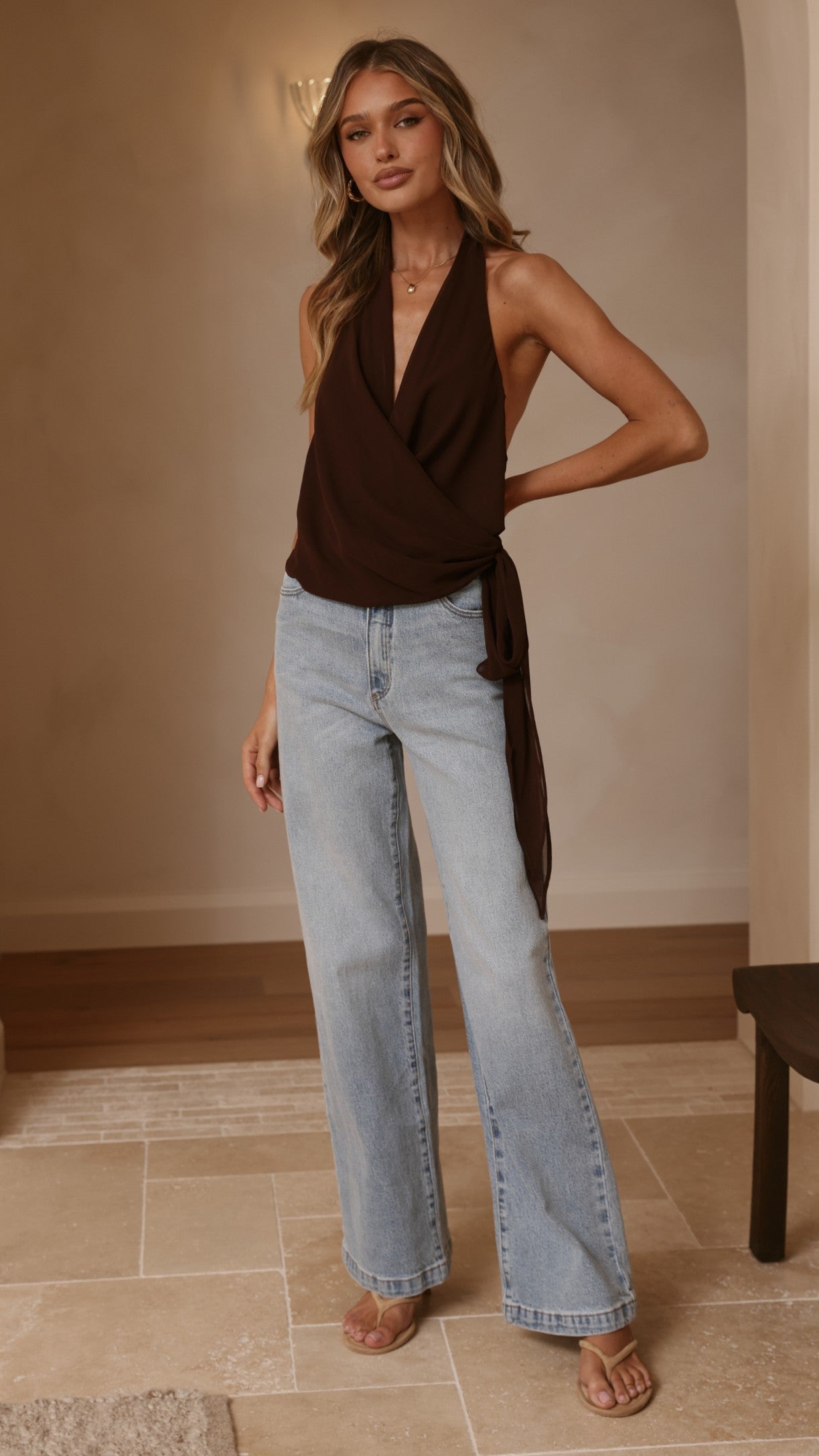 Belle Halter Neck Top - Brown - Billy J