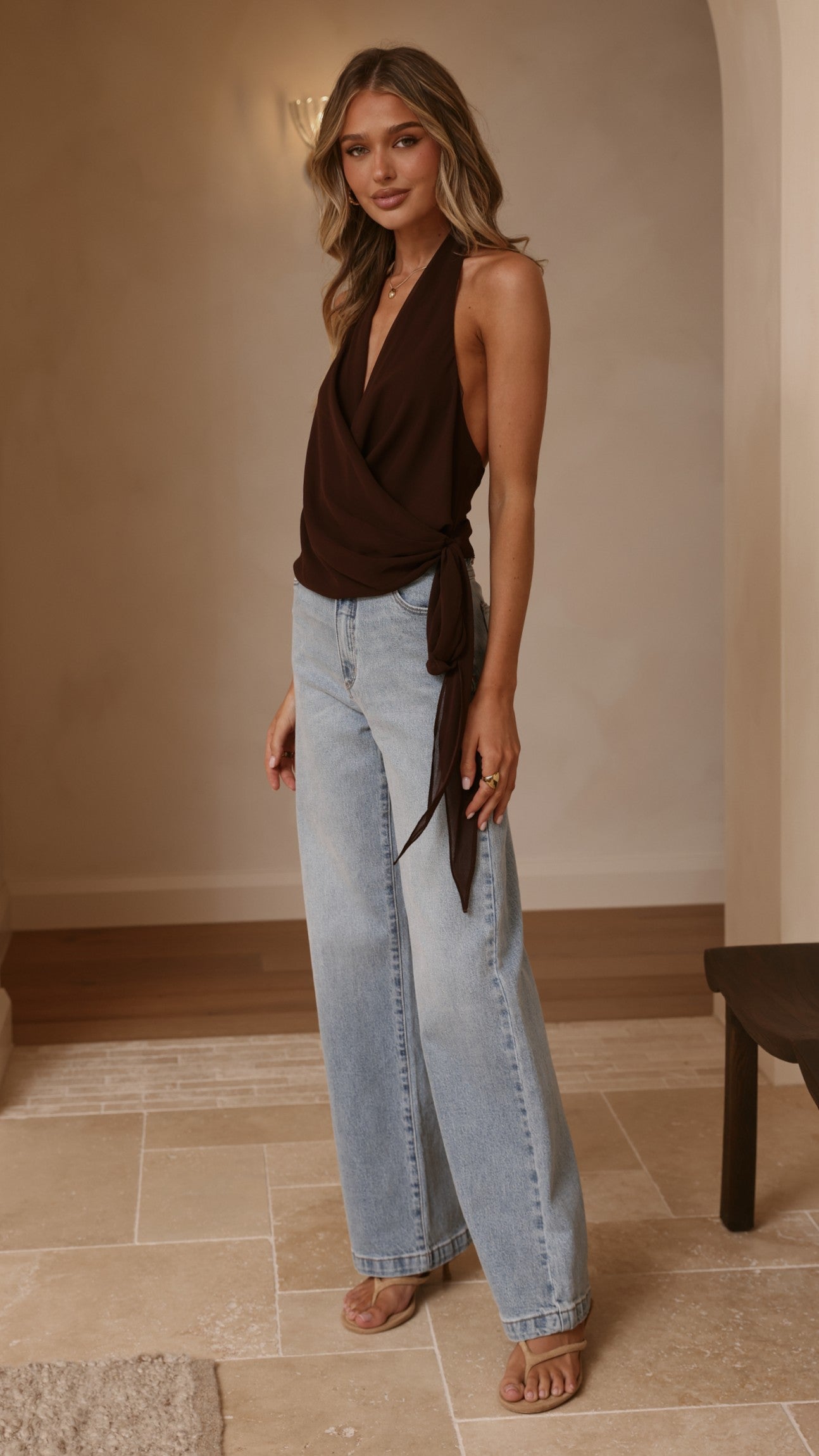 Belle Halter Neck Top - Brown - Billy J