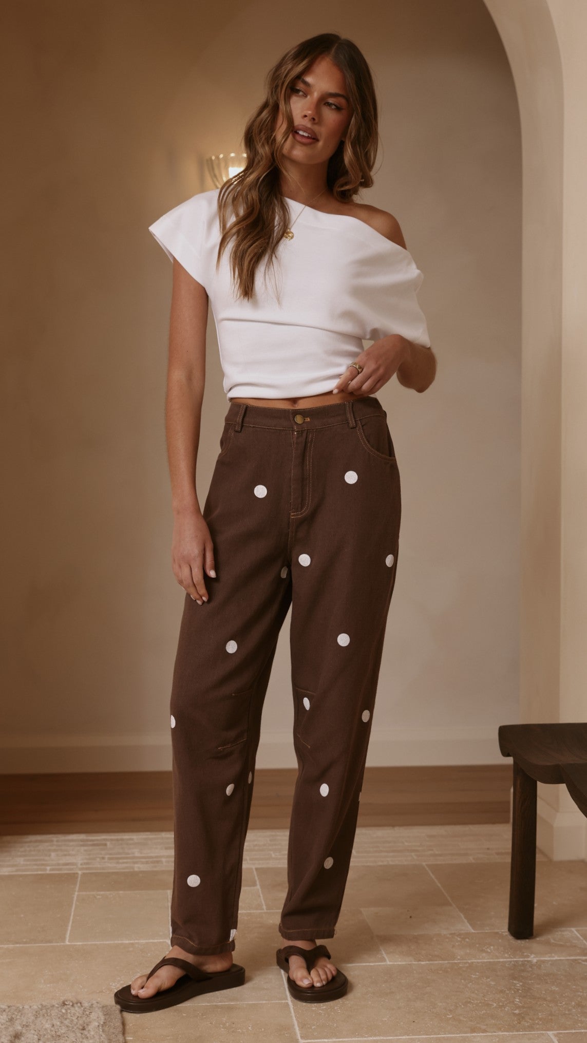 Cleora Barrel Jeans - Chocolate Polka - Billy J