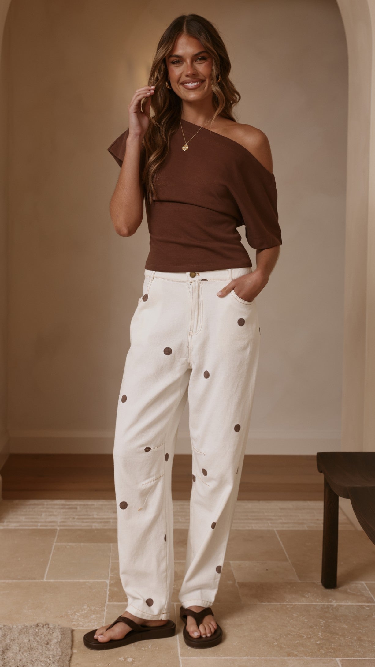Cleora Barrel Jeans - Cream Polka - Billy J