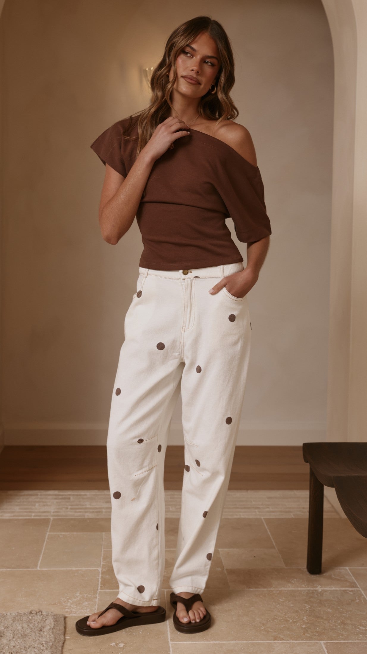 Cleora Barrel Jeans - Cream Polka - Billy J