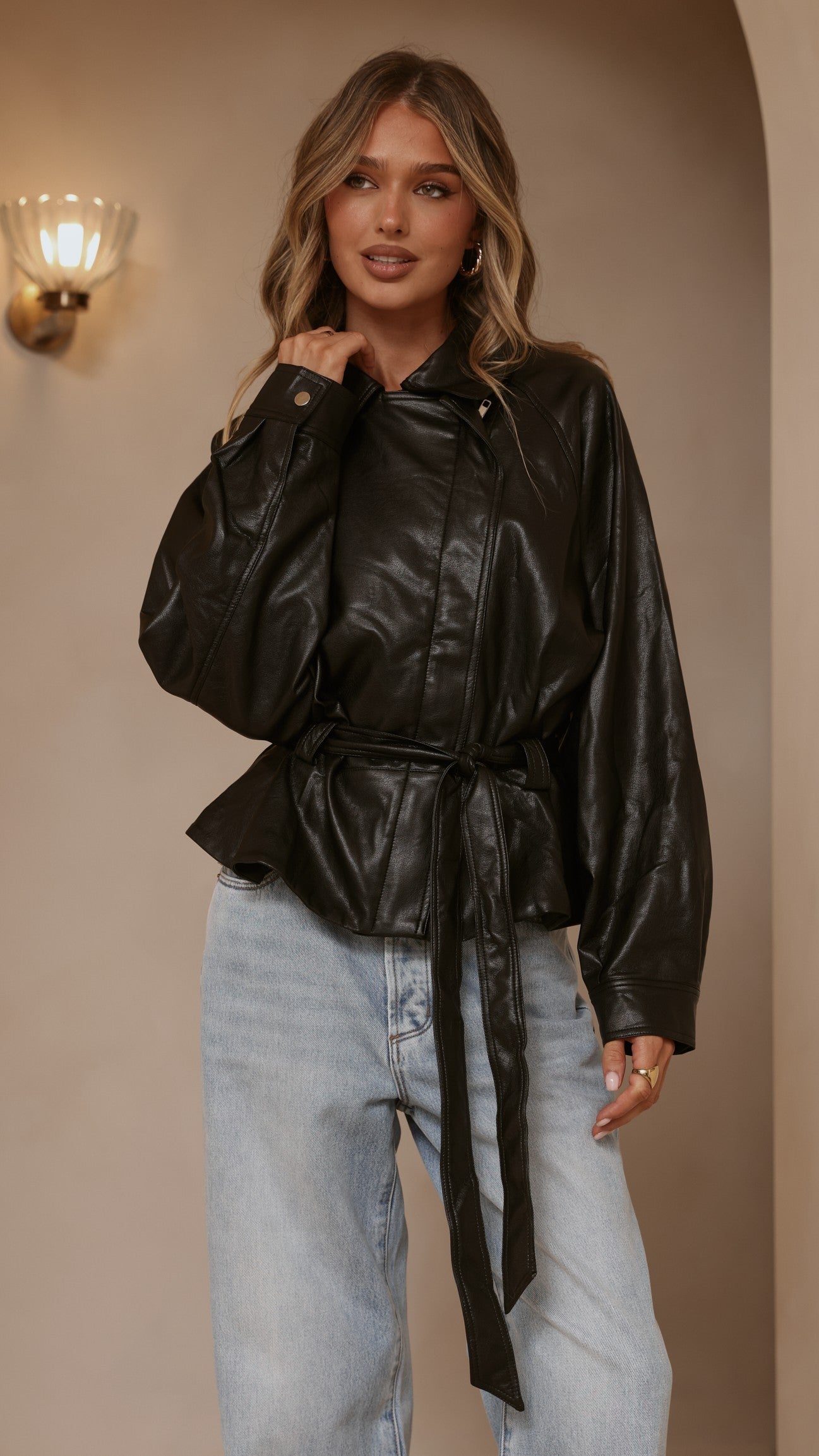 Marzia Tie Waist Jacket - Black - Billy J