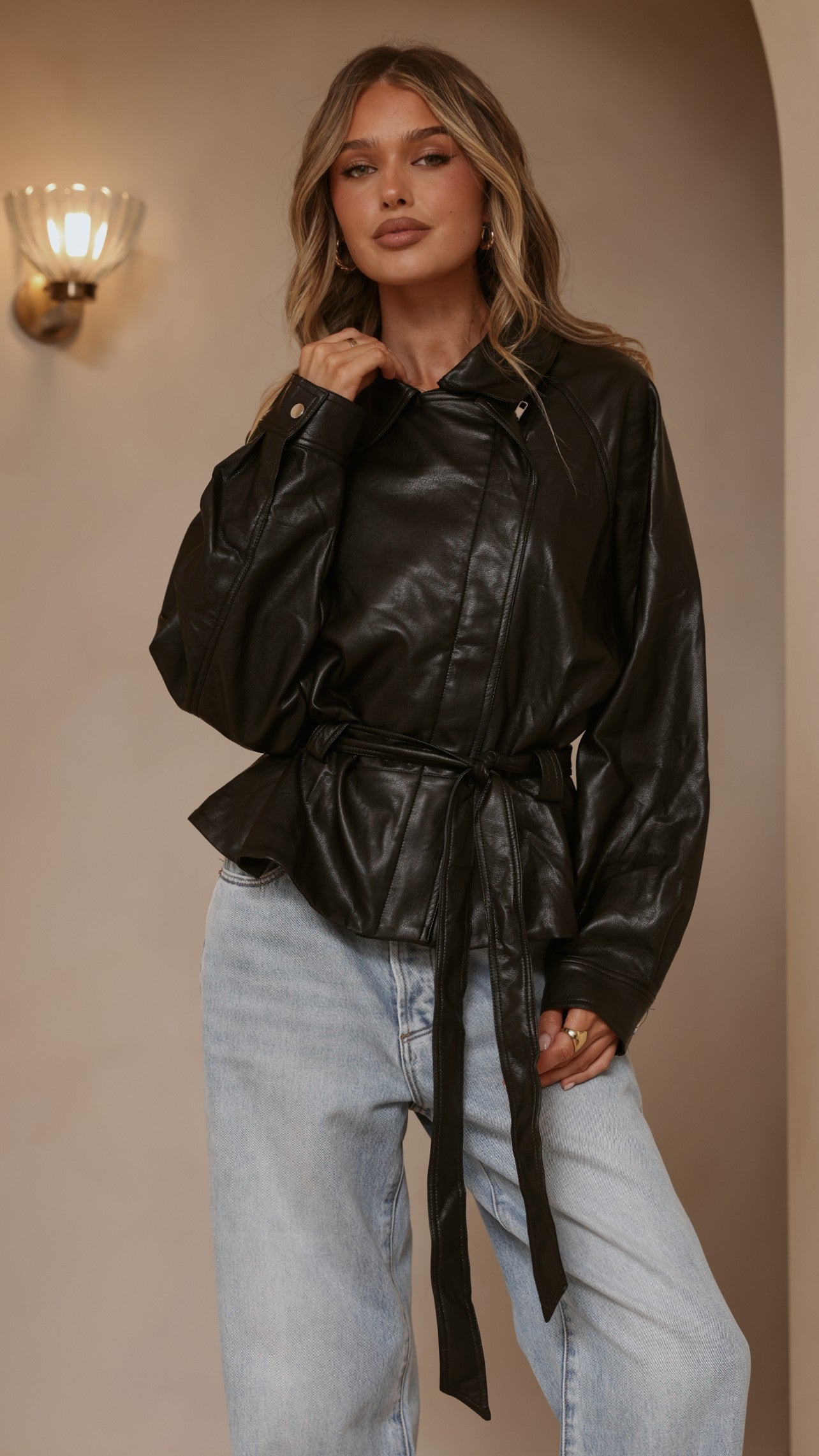 Marzia Tie Waist Jacket - Black - Billy J