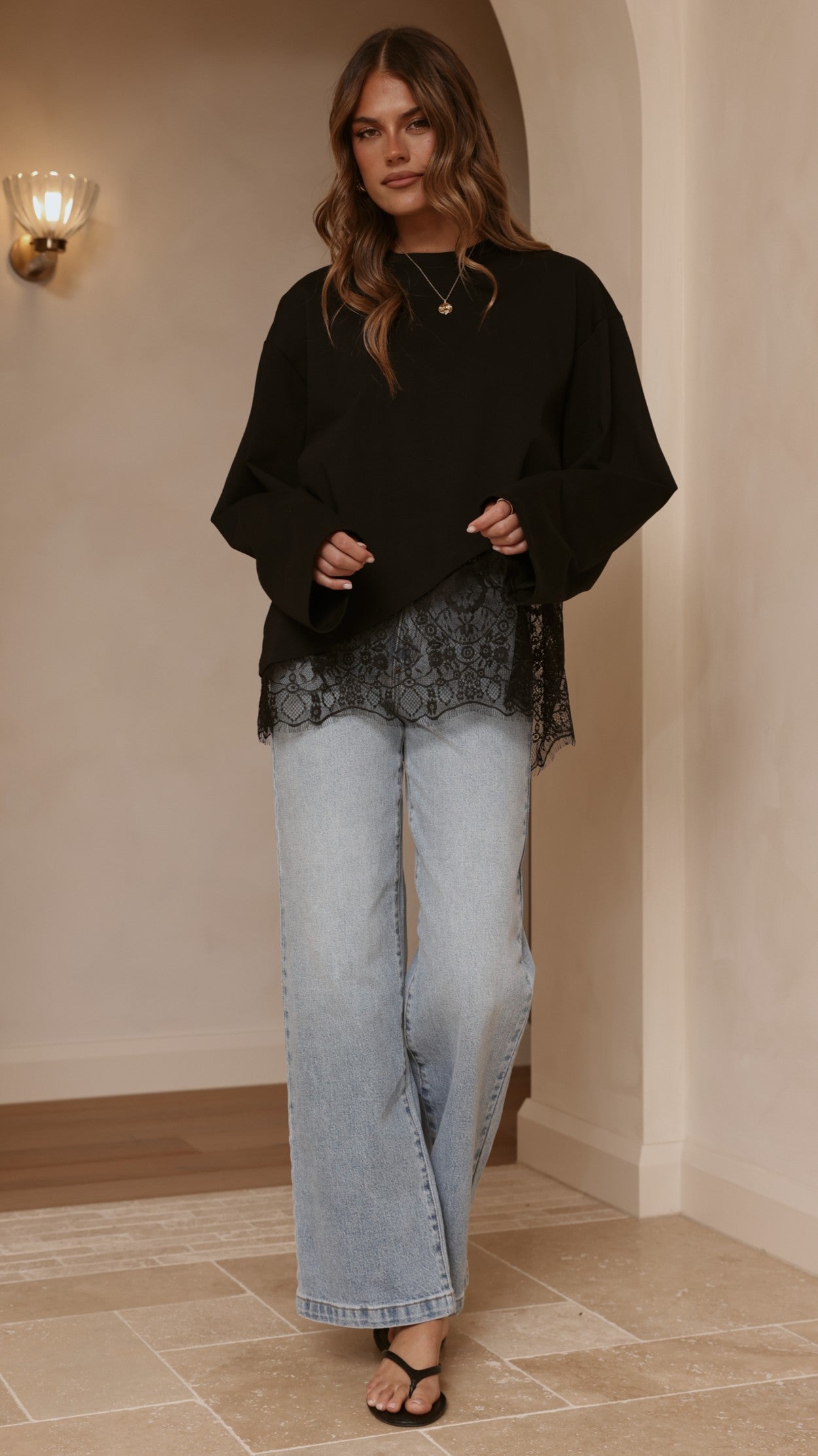 Javi Long Sleeve Lace Top - Black - Billy J