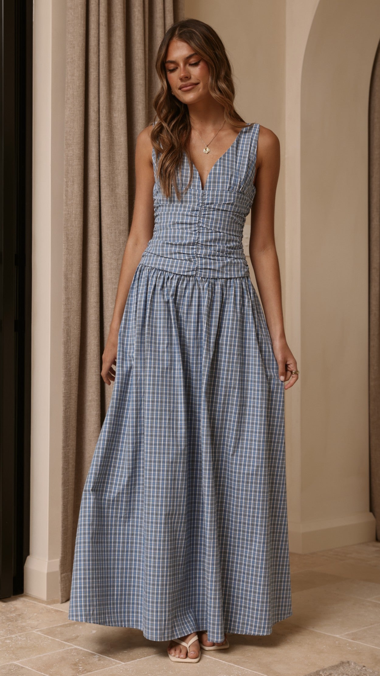 Sanya Maxi Dress - Blue Check - Billy J