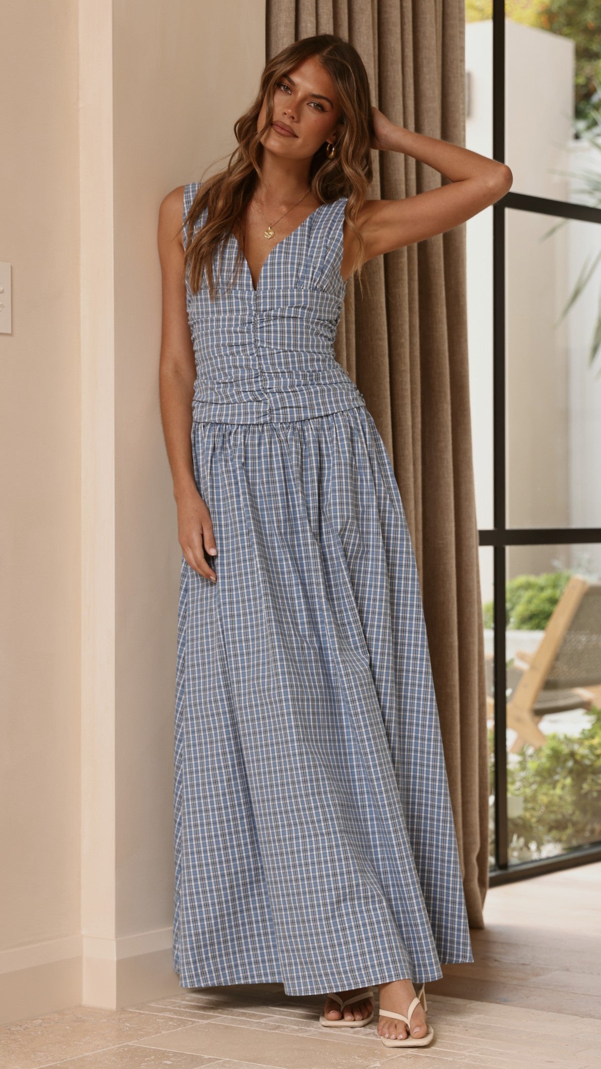 Sanya Maxi Dress - Blue Check - Billy J