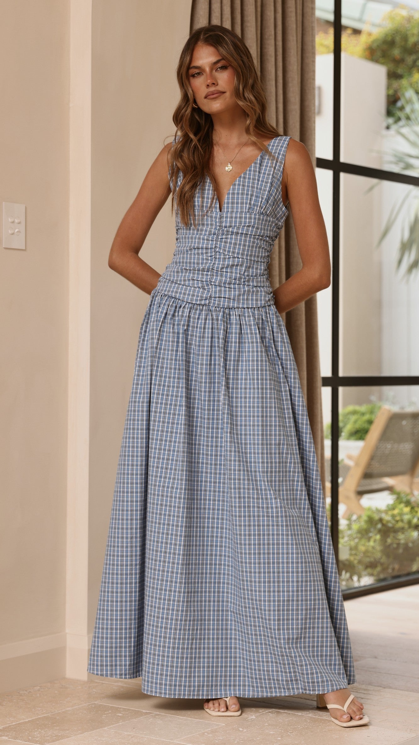 Sanya Maxi Dress - Blue Check - Billy J