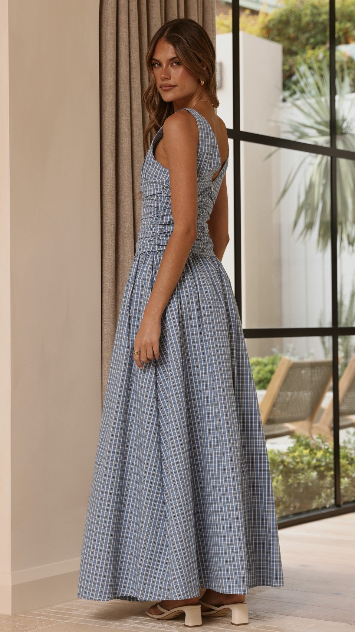 Sanya Maxi Dress - Blue Check - Billy J