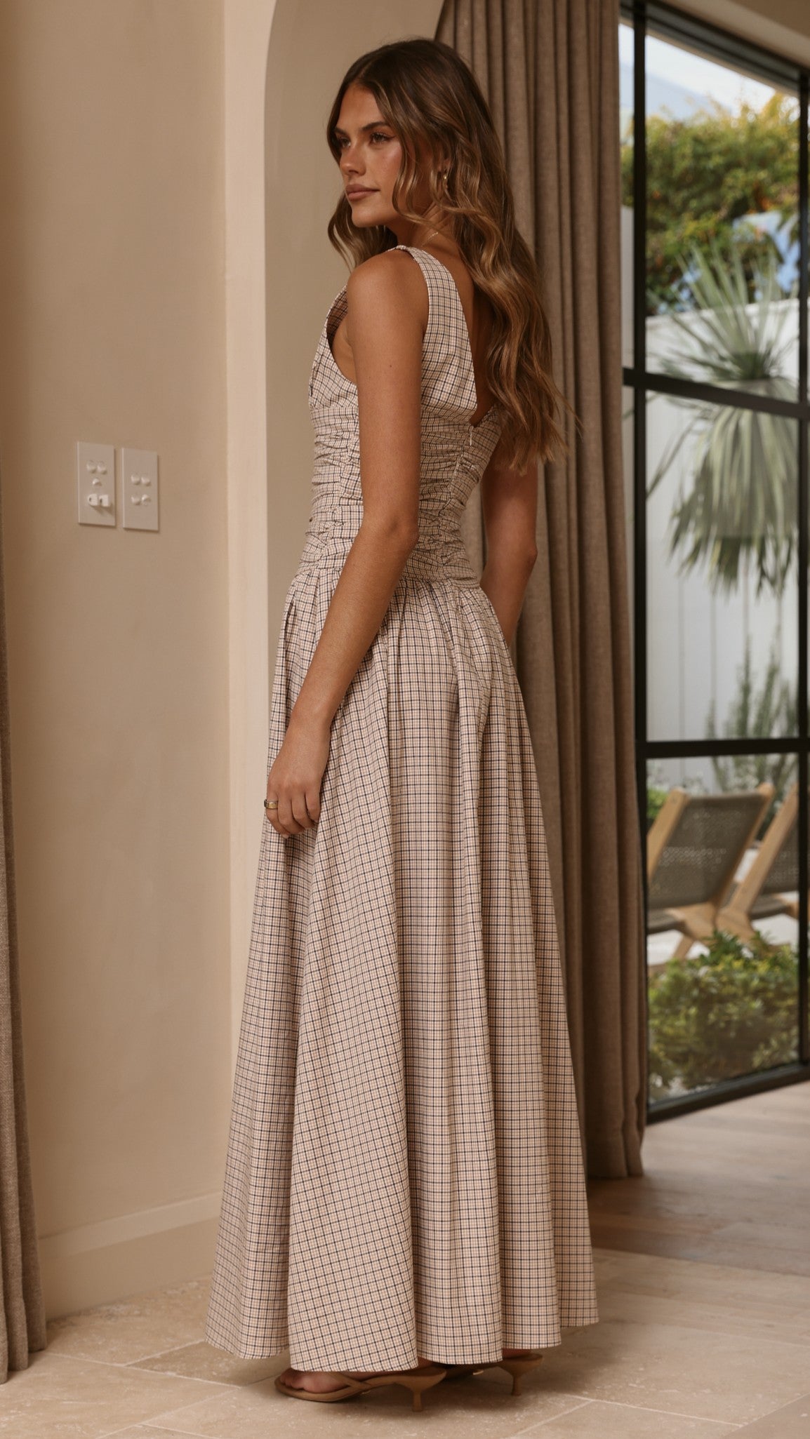 Sanya Maxi Dress - Beige Check - Billy J