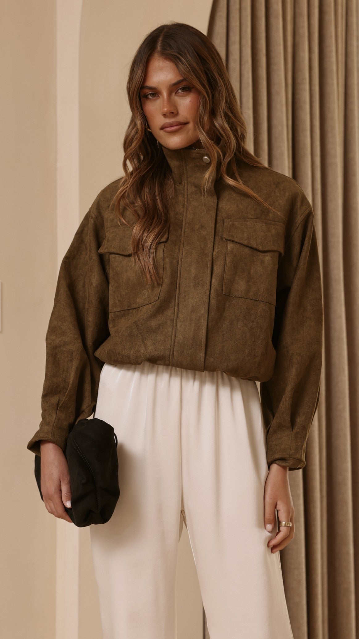 Josh Funnel Neck Jacket - Khaki - Billy J